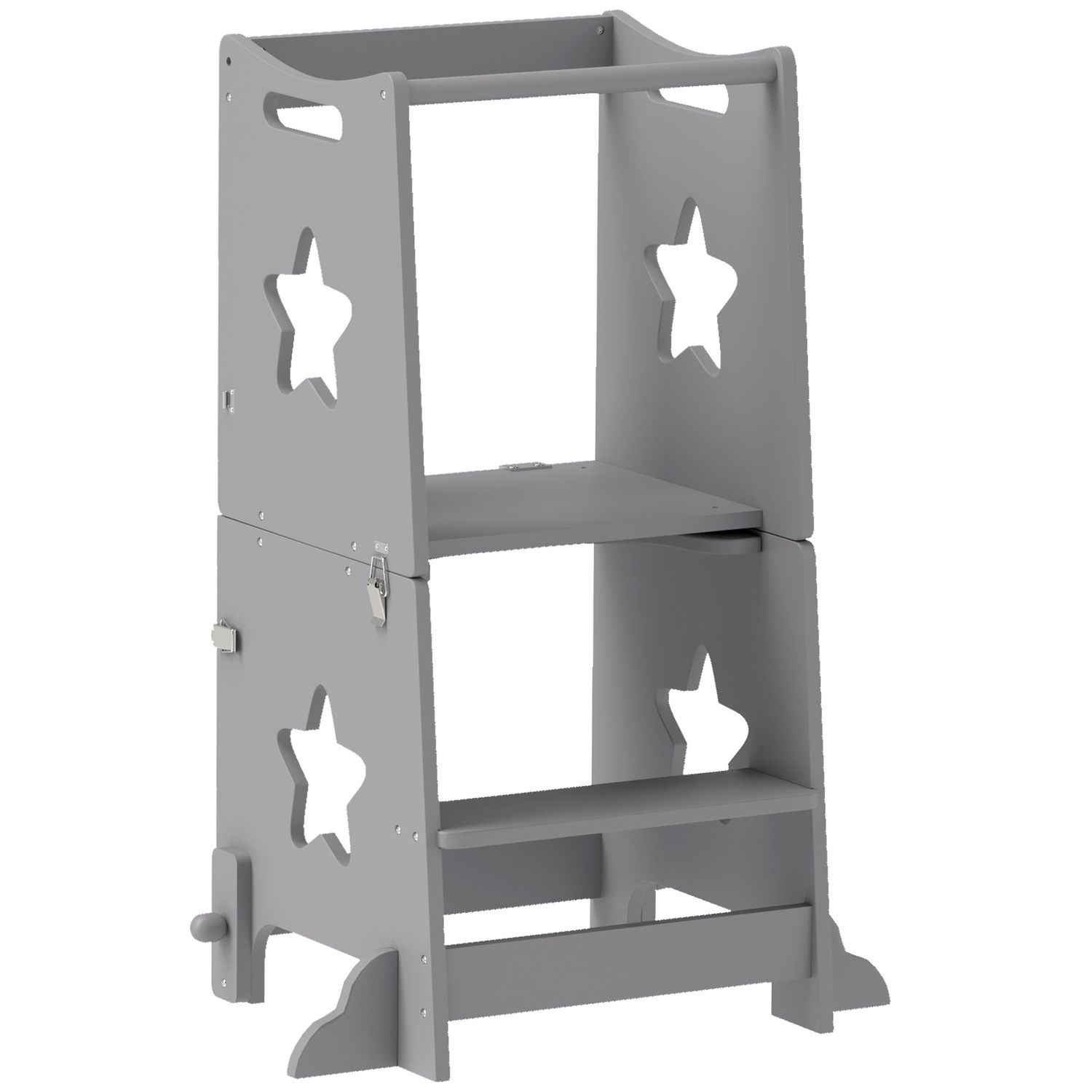 Scala montessori convertibile in set tavolo e sedie con barra di sicurezza, in legno, 60x44.5x86 cm, grigio - 
