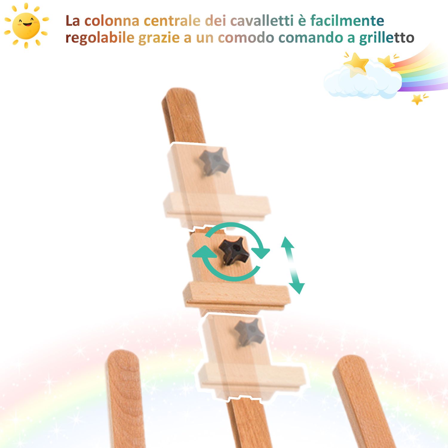 Cavalletto per pittura treppiede con supporto per tela regolabile in legno di faggio, 65x68x174-230 cm - 