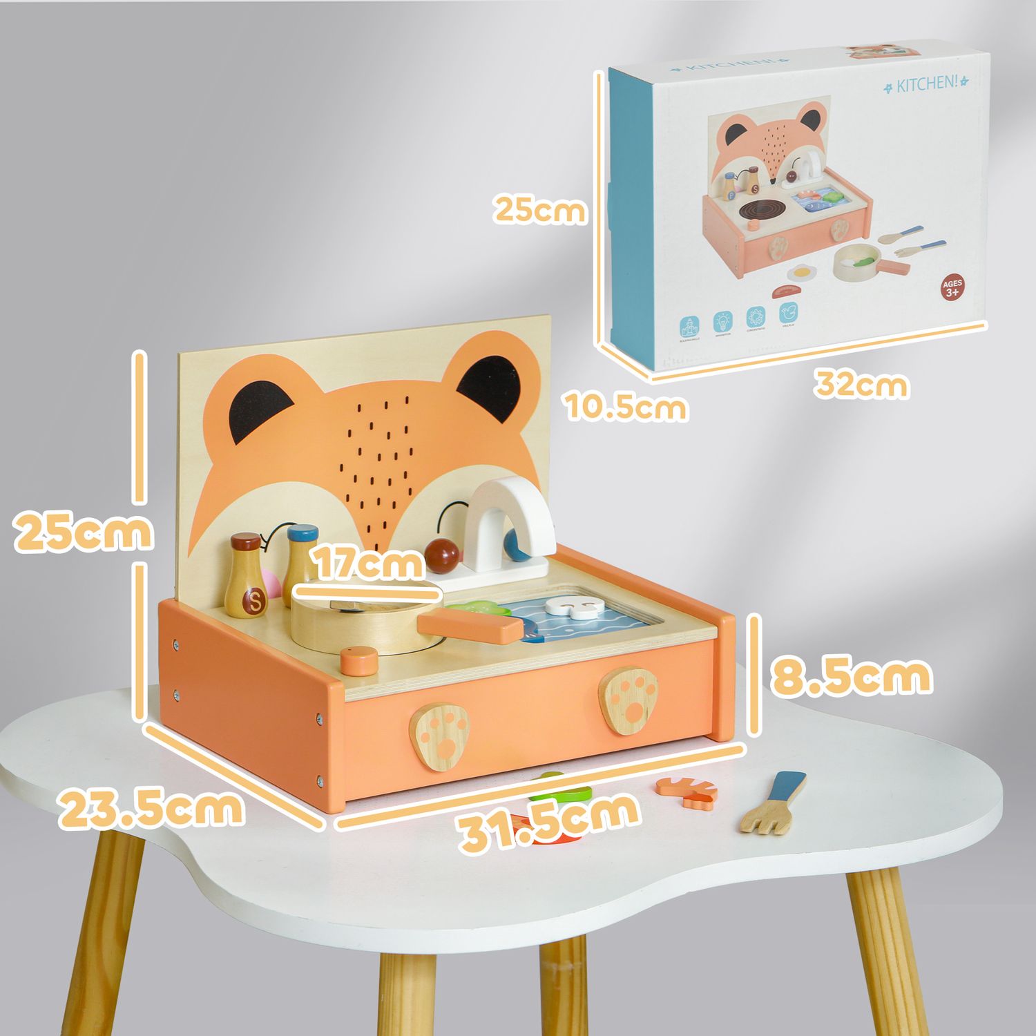 Cucina giocattolo per bambini 3-5 anni con fornello e 12 accessori in legno, multicolore - 