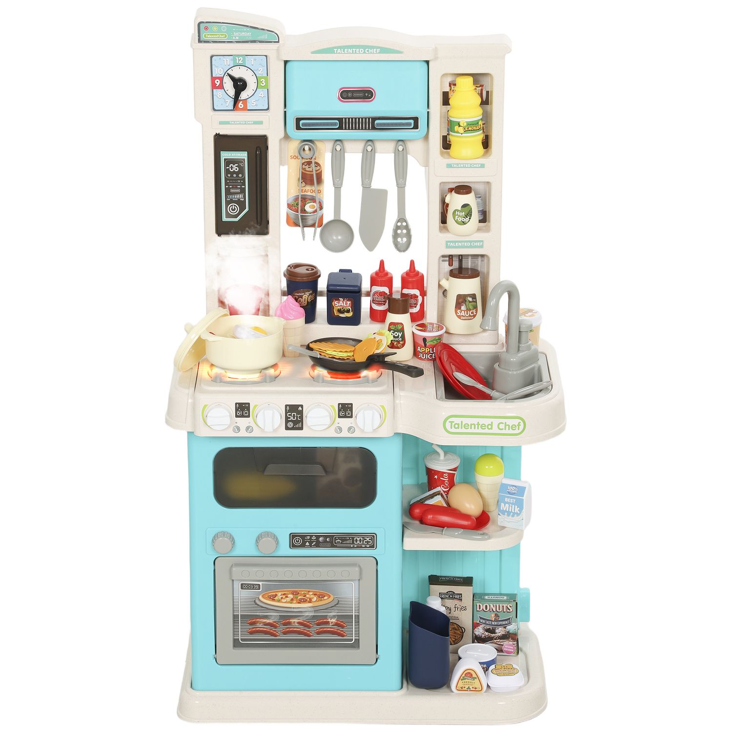 Cucina giocattolo per bambini 3-6 anni con 92 accessori, in pp, pe e abs, 44.5x24x79 cm, verde - 