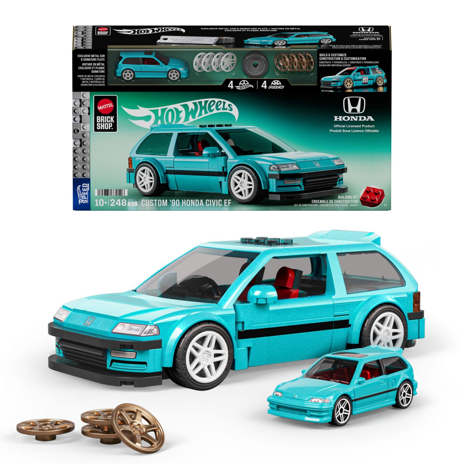 Mattel brick shop hot wheels – custom '90 honda civic ef, set costruzione 248 pezzi con adesivi e dettagli realistici - BRICK SHOP