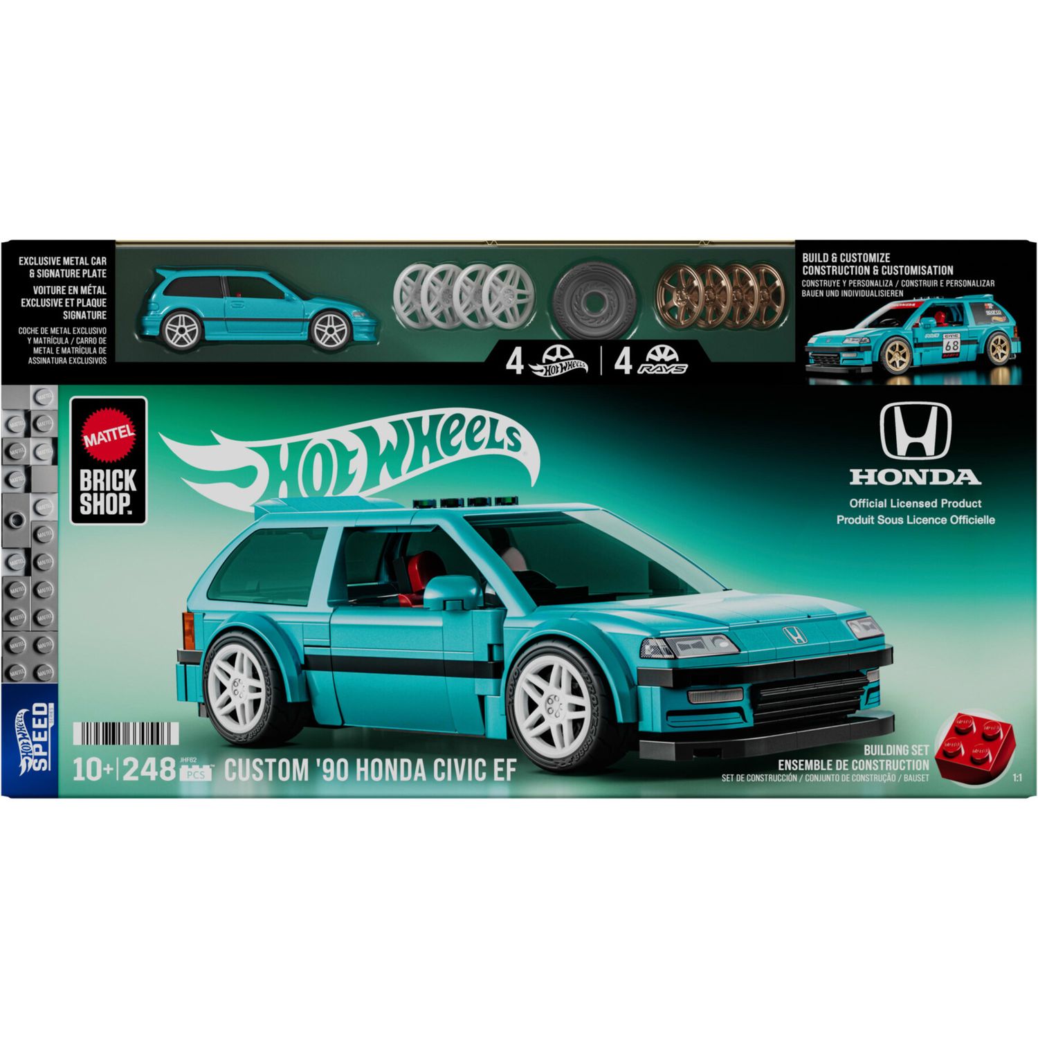 Mattel brick shop hot wheels – custom '90 honda civic ef, set costruzione 248 pezzi con adesivi e dettagli realistici - BRICK SHOP
