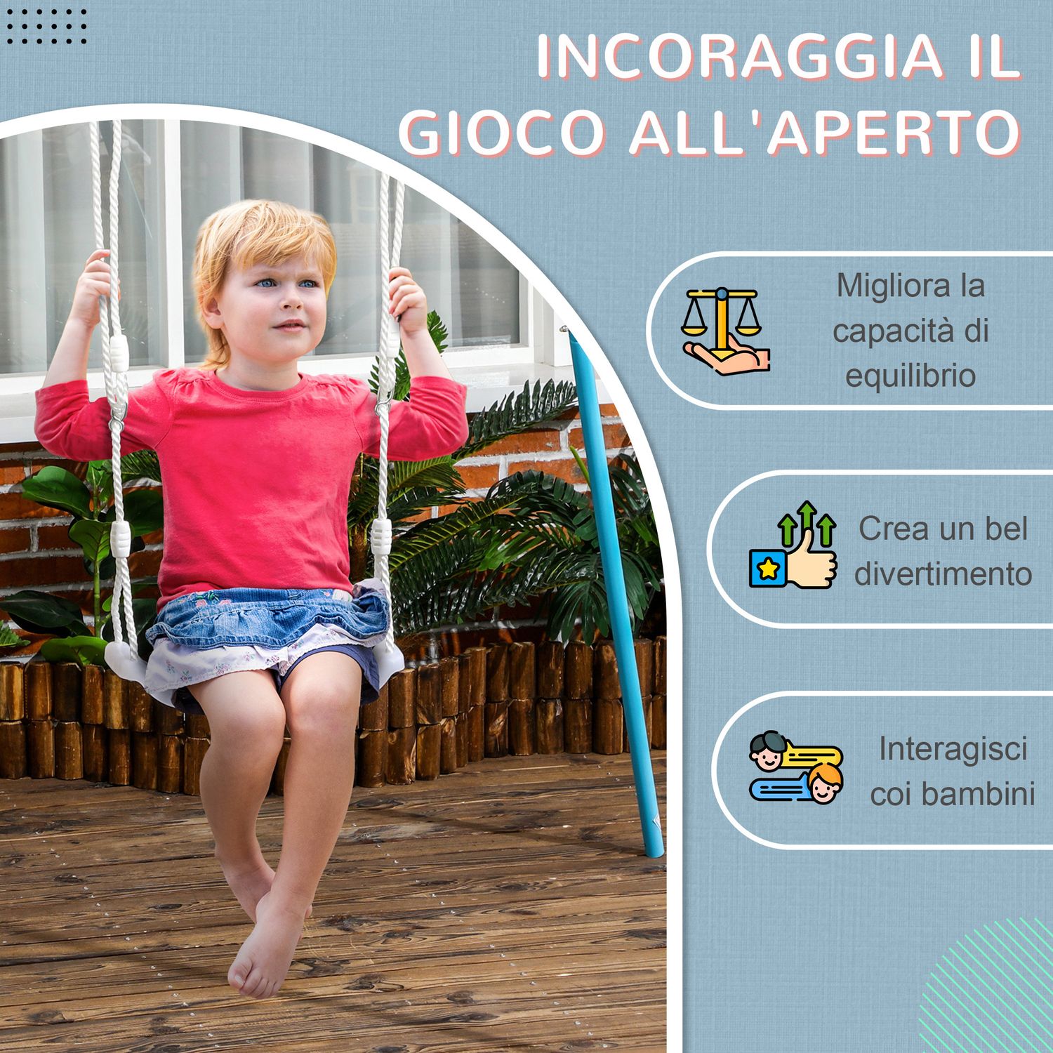 Altalena per bambini 9-36 mesi in pp e pe con corda regolabile e luci led, 39x16.5x120-180 cm, bianco - 