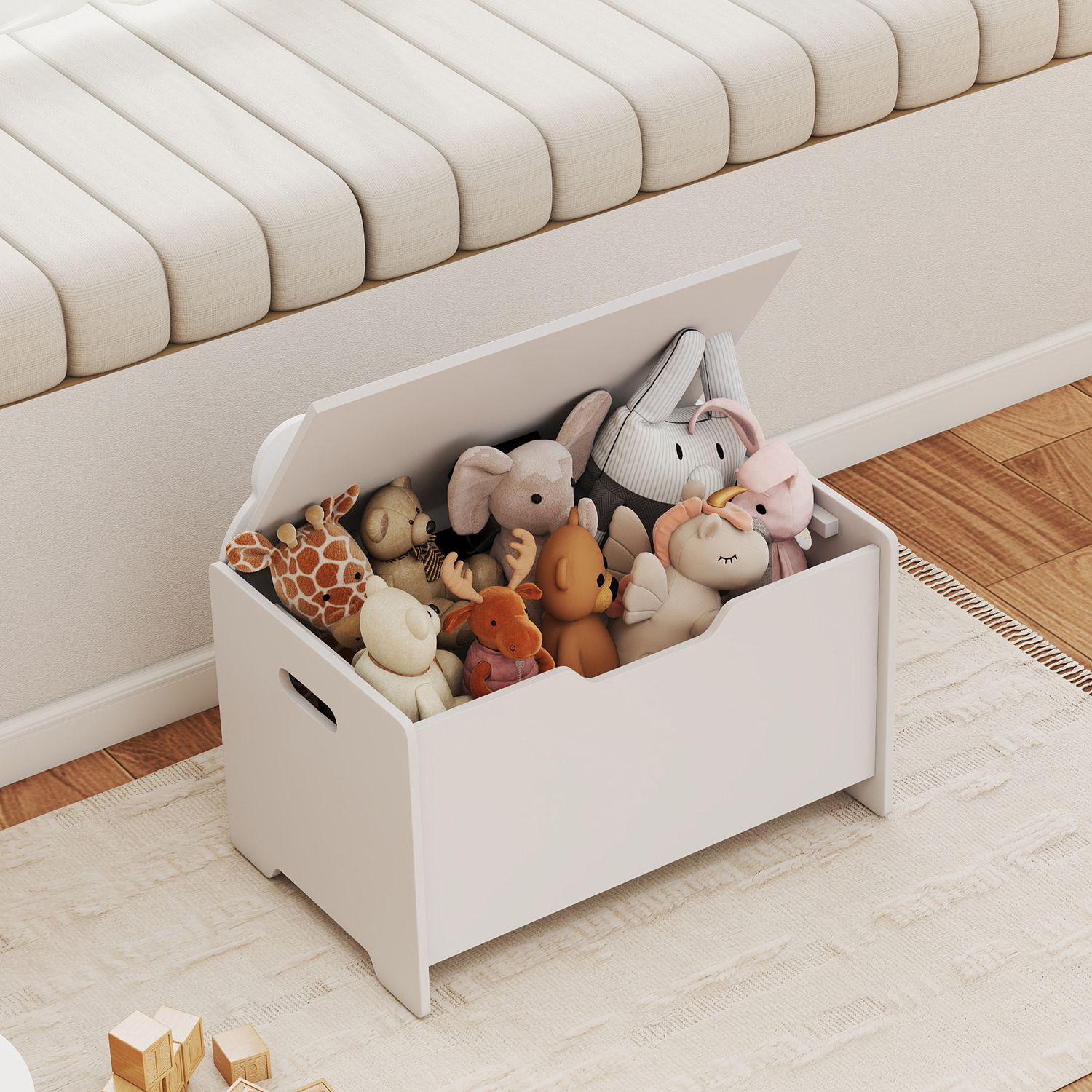 Baule portagiochi in legno a forma di orso e capacità 20 kg 60x38x48 cm, bianco - 
