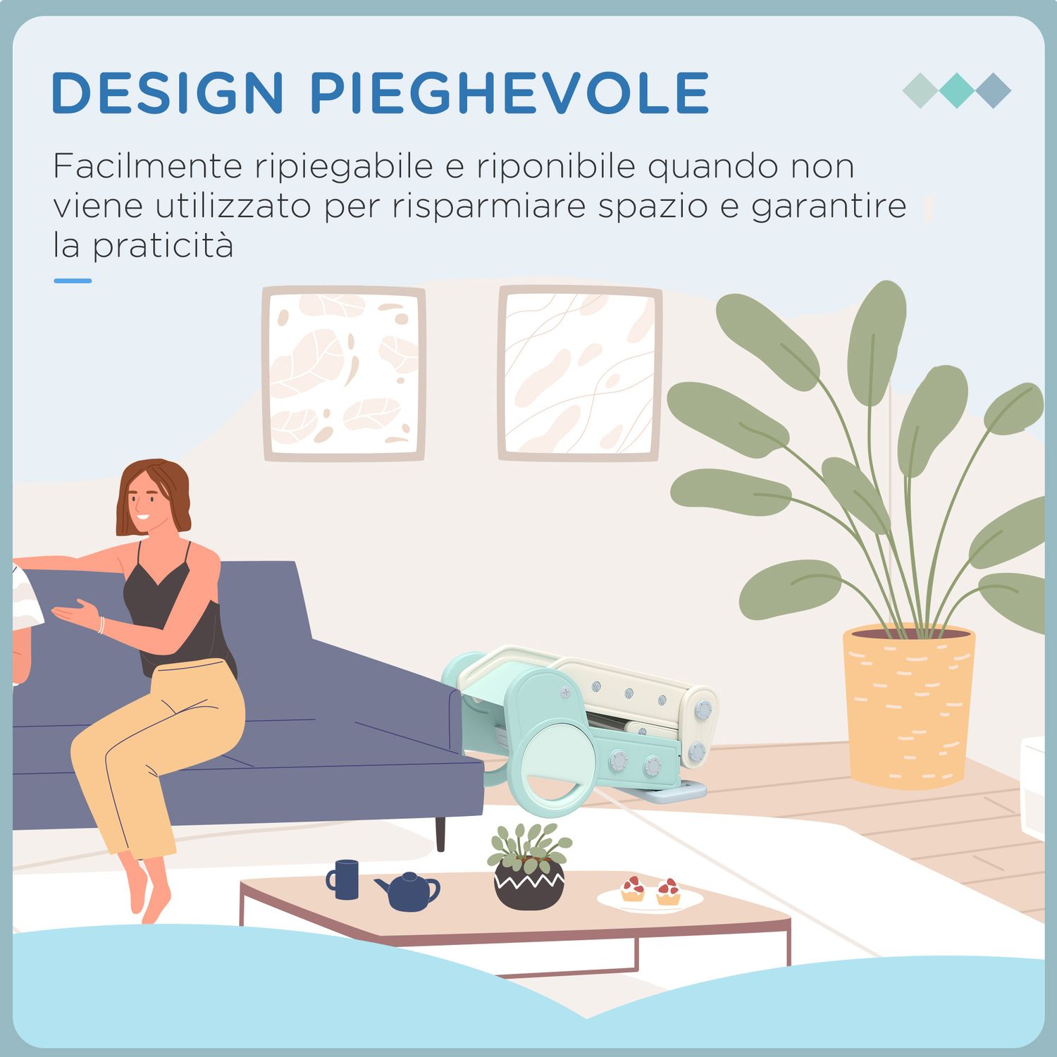 Scivolo per bambini pieghevole in plastica età 18 mesi-3 anni, 102x53x53cm, verde - 