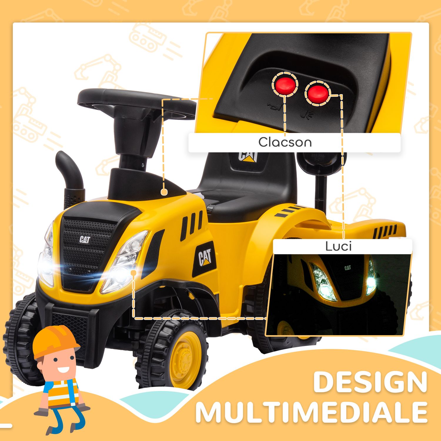 Camion giocattolo per bambini 12-36 mesi con pala e rimorchio, in pp e metallo, 91x29x44 cm, giallo - 