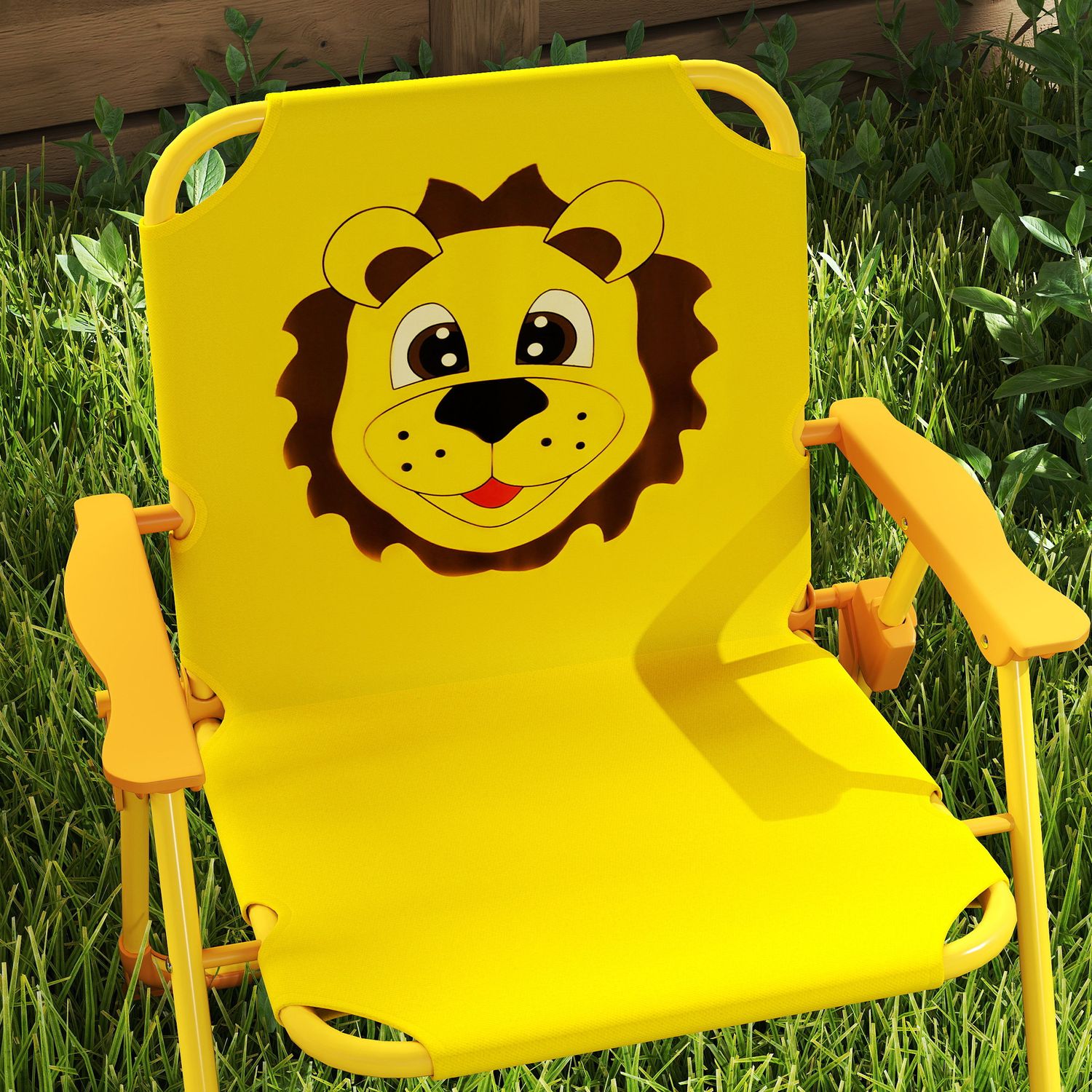 Set da giardino per bambini 2-5 anni con tavolino rotondo, 2 sedie pieghevoli e un ombrellone, giallo - 