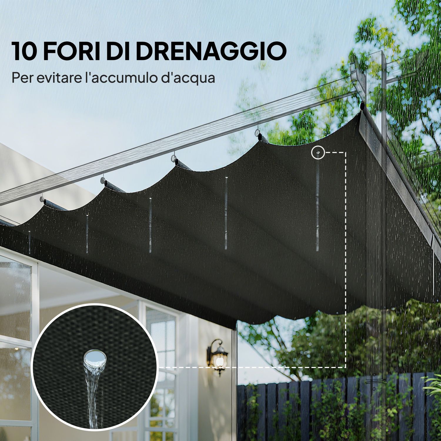 Tettuccio di ricambio per gazebo da giardino 3x3 m con 10 fori, copertura in poliestere, grigio - 