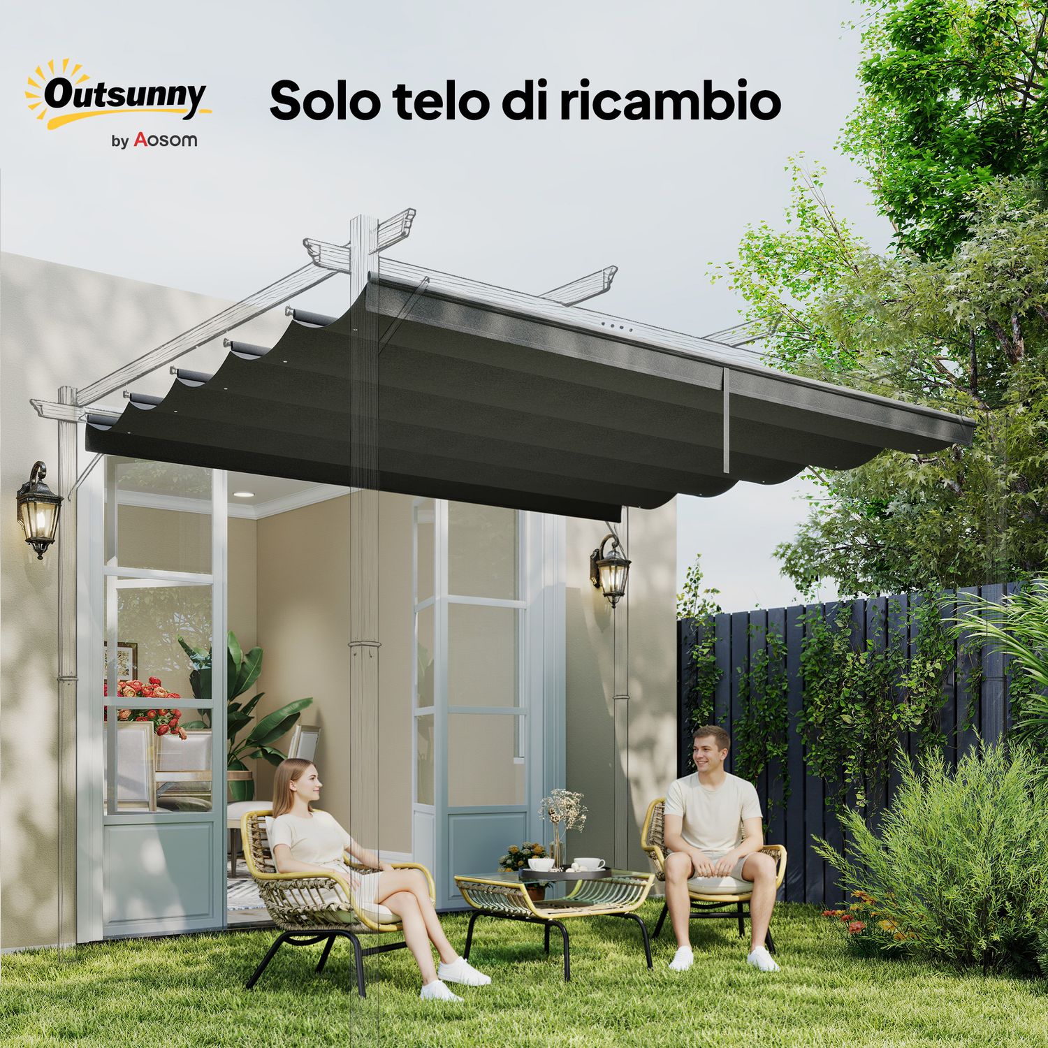 Tettuccio di ricambio per gazebo da giardino 3x3 m con 10 fori, copertura in poliestere, grigio - 
