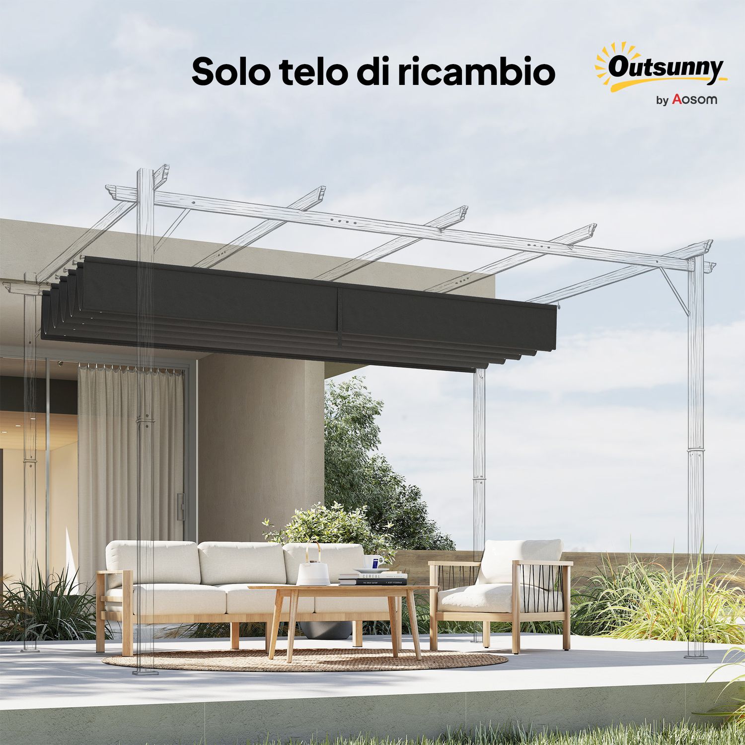 Tettuccio di ricambio per gazebo da giardino 3x3 m con 10 fori, copertura in poliestere, grigio - 