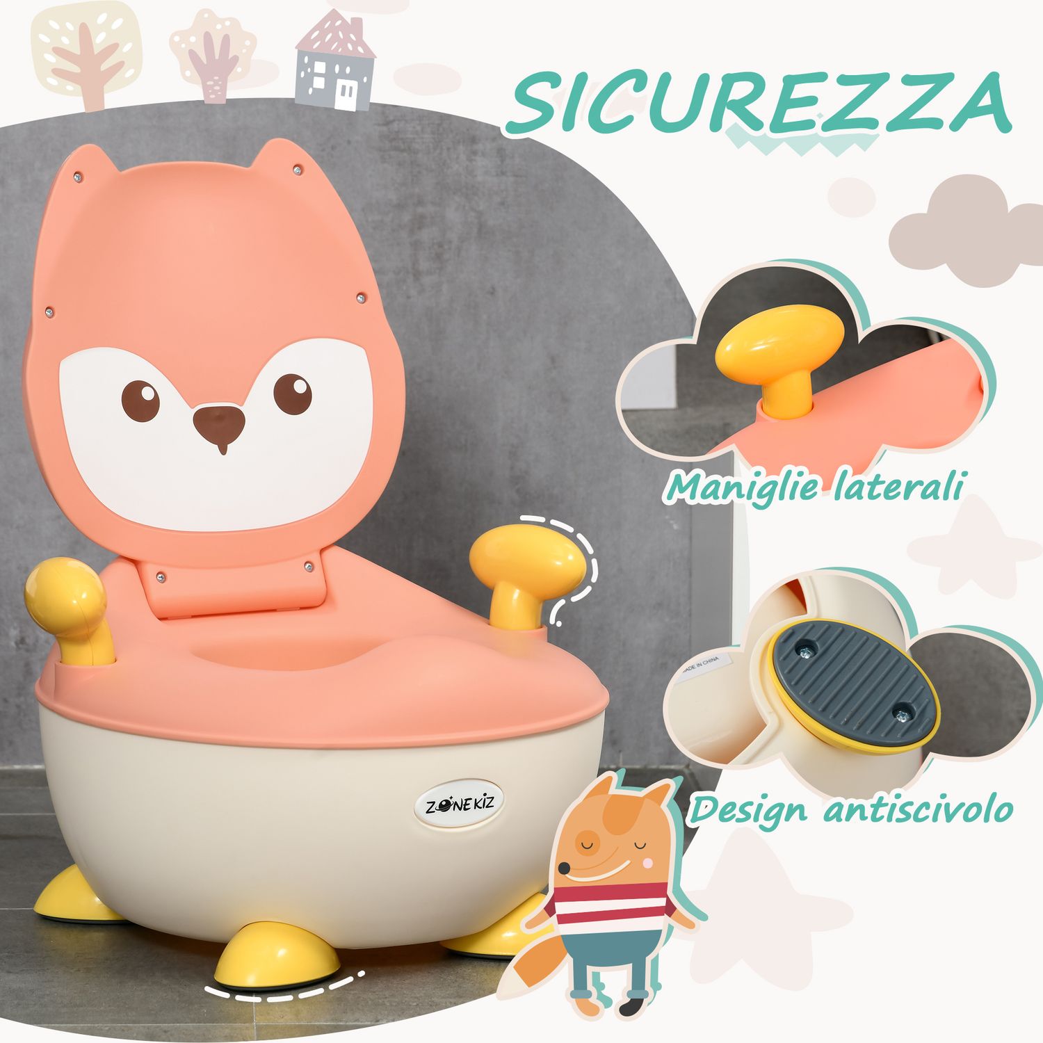 Vasino per bambini con schienale, vaschetta rimovibile e braccioli, età 6 mesi-3 anni, rosa - 