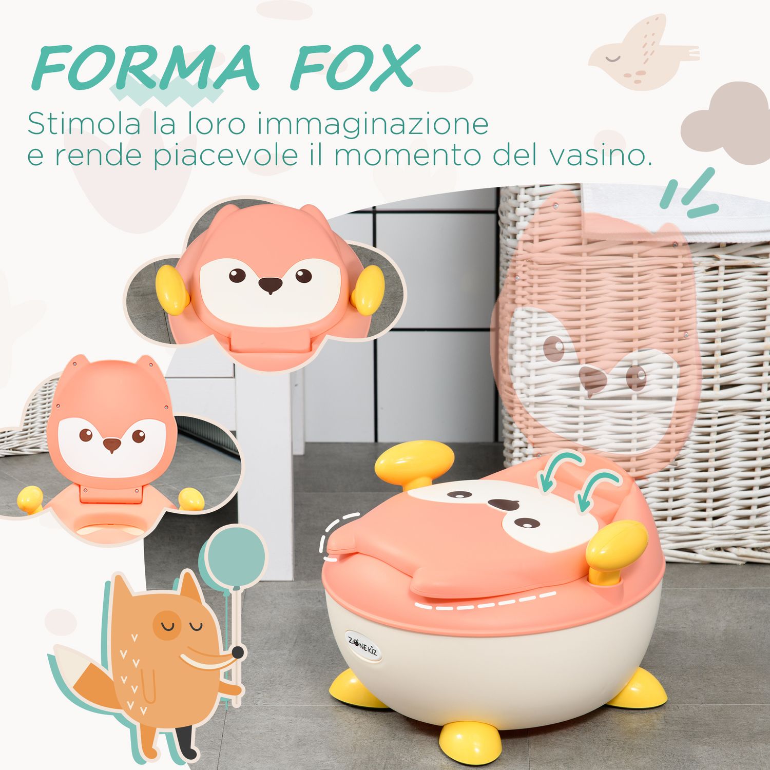 Vasino per bambini con schienale, vaschetta rimovibile e braccioli, età 6 mesi-3 anni, rosa - 