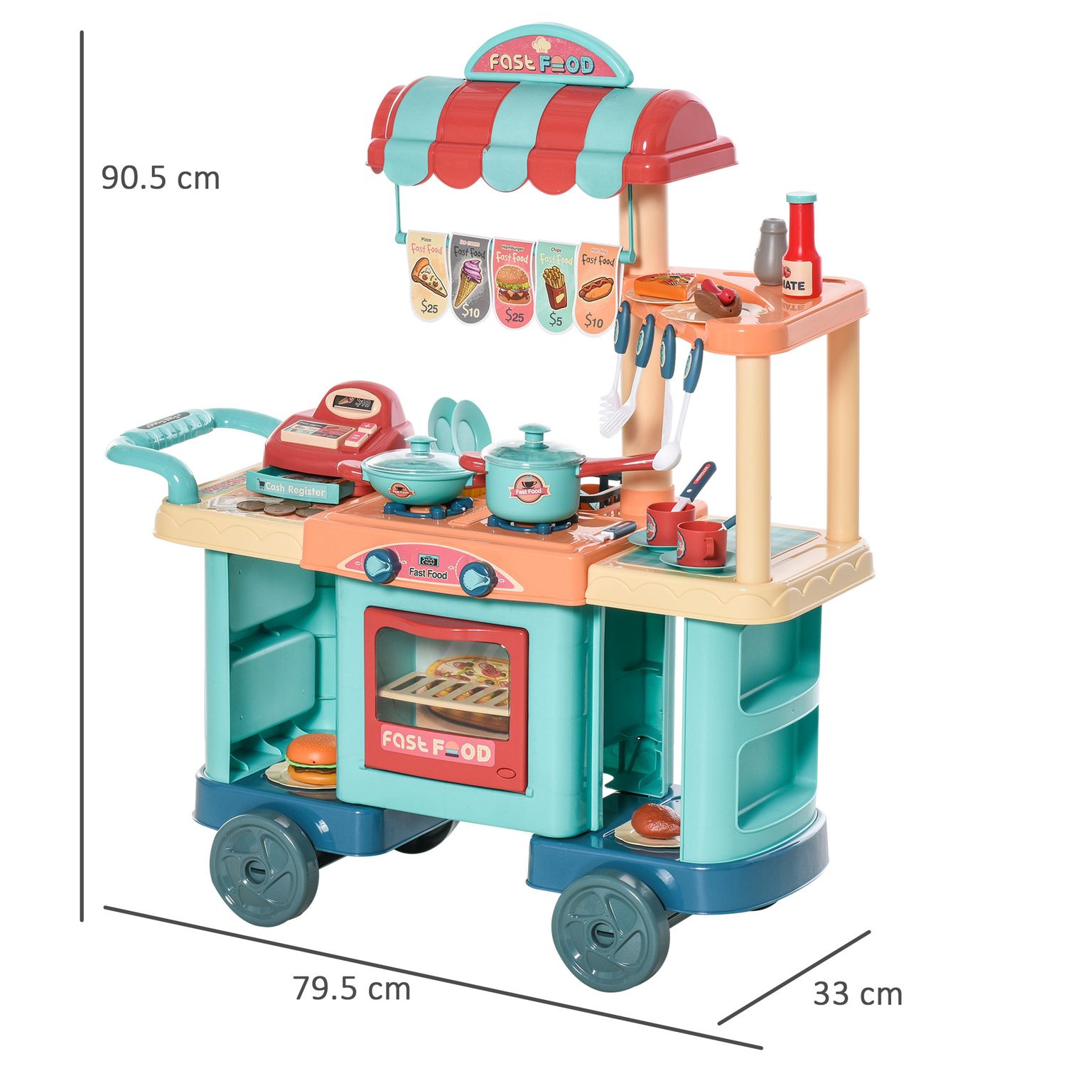 Cucina giocattolo per bambini 3-6 anni, caffetteria ristorante con 50 accessori inclusi, 79.5 x 33 x 90.5cm - 