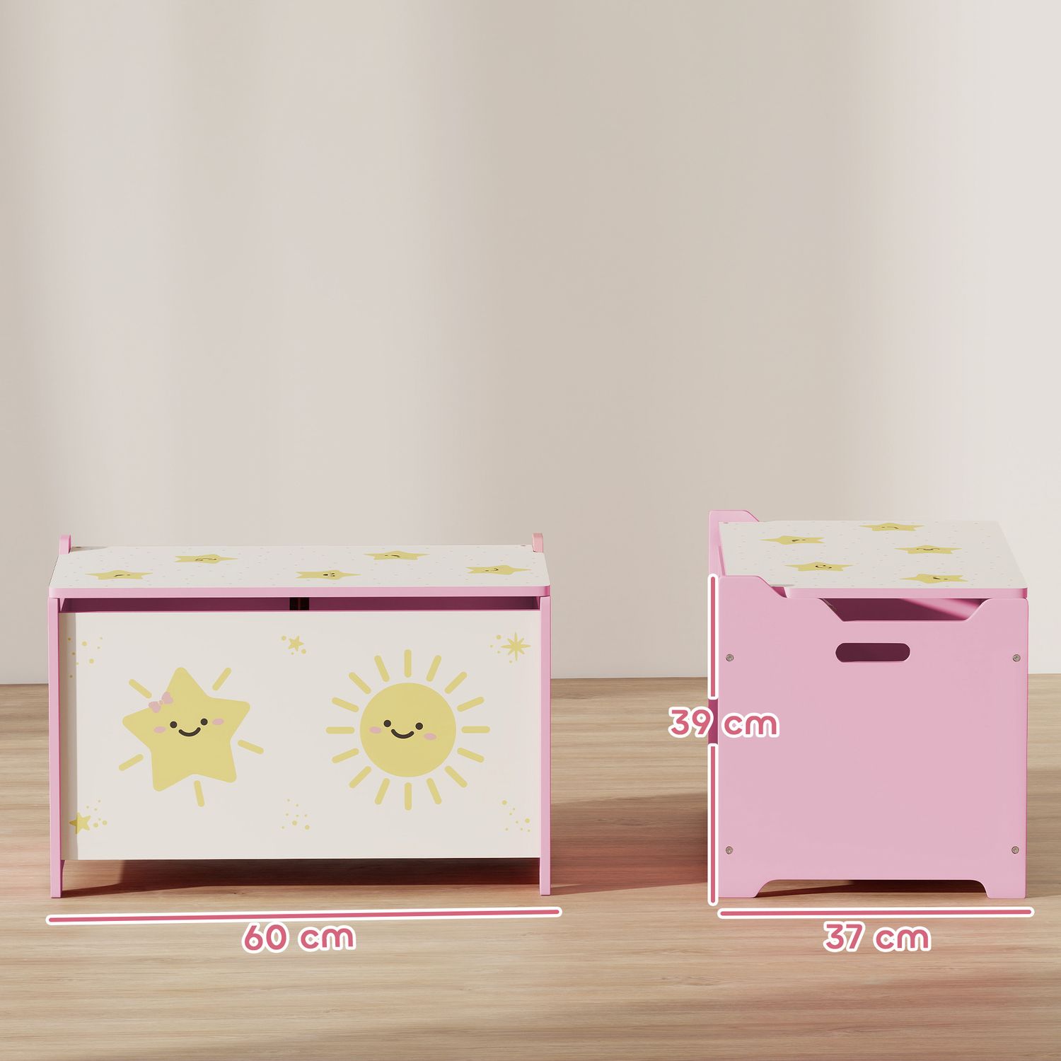 Baule portagiochi con coperchio per bambini per giocattoli e vestiti, 60x37x39 cm, rosa - 