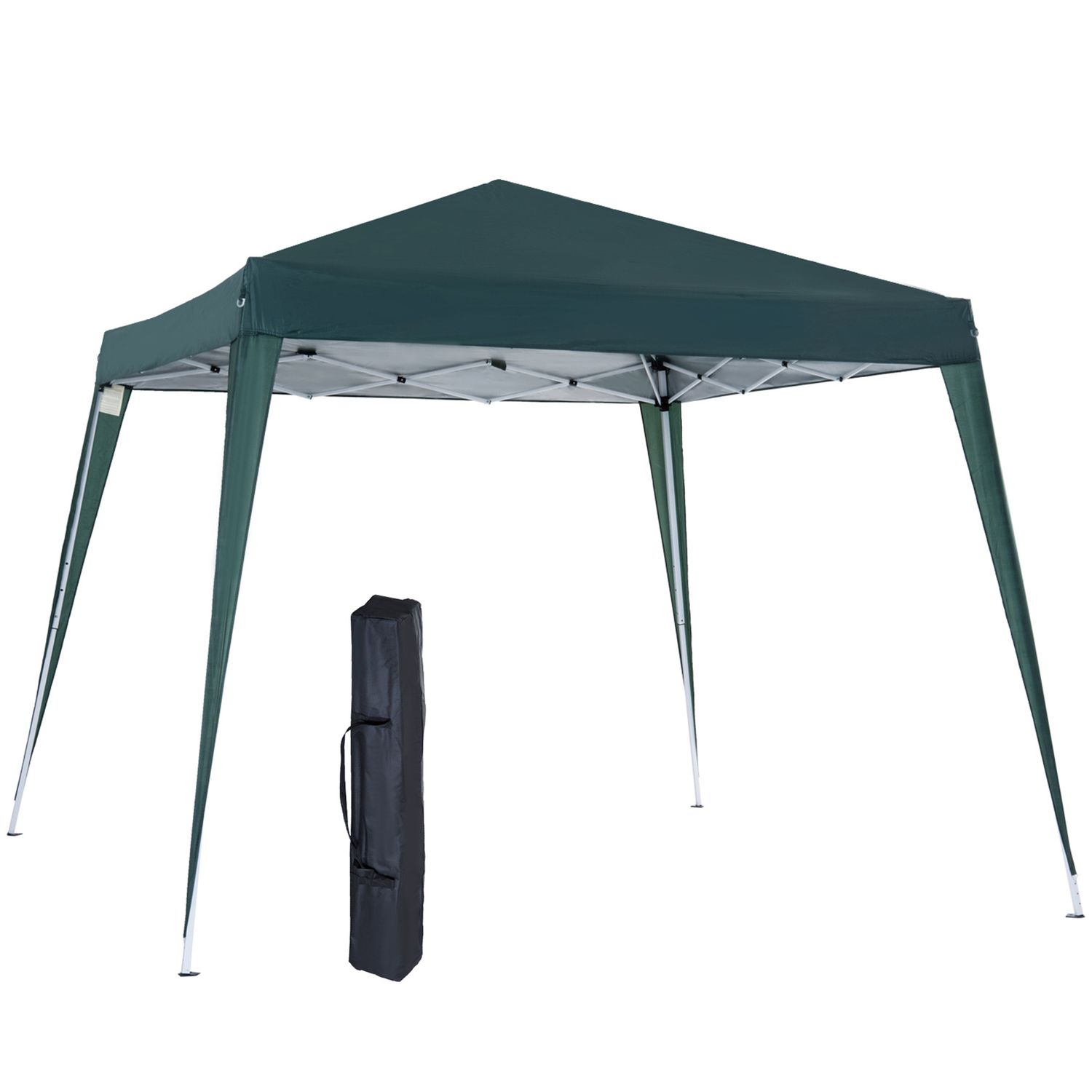 Gazebo pieghevole da giardino 2.4x2.4m con struttura in acciaio e corde antivento, verde - 