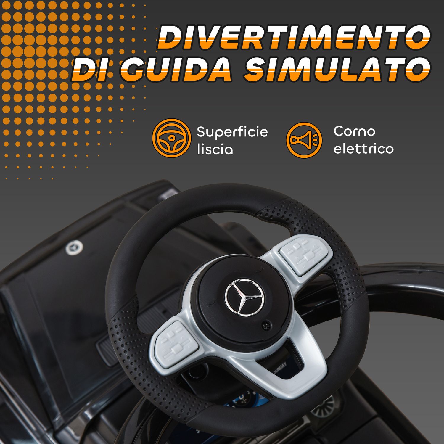 Macchina a spinta per bambini 12-36 mesi con licenza mercedes, tettuccio e maniglia di spinta, 85.5x40.5x95 cm, nero - 