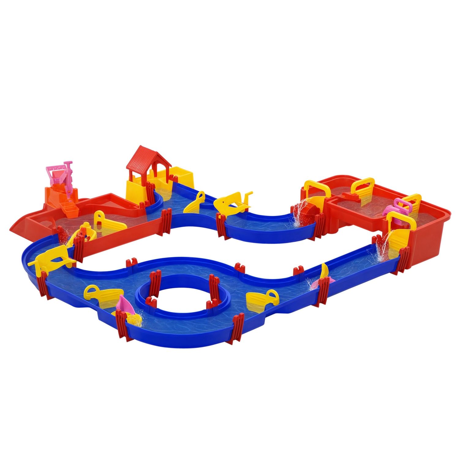 Playset acquatico 78 pezzi con acqua e sabbia per bambini 3-6 anni, 123x111x7cm, blu e rosso - 