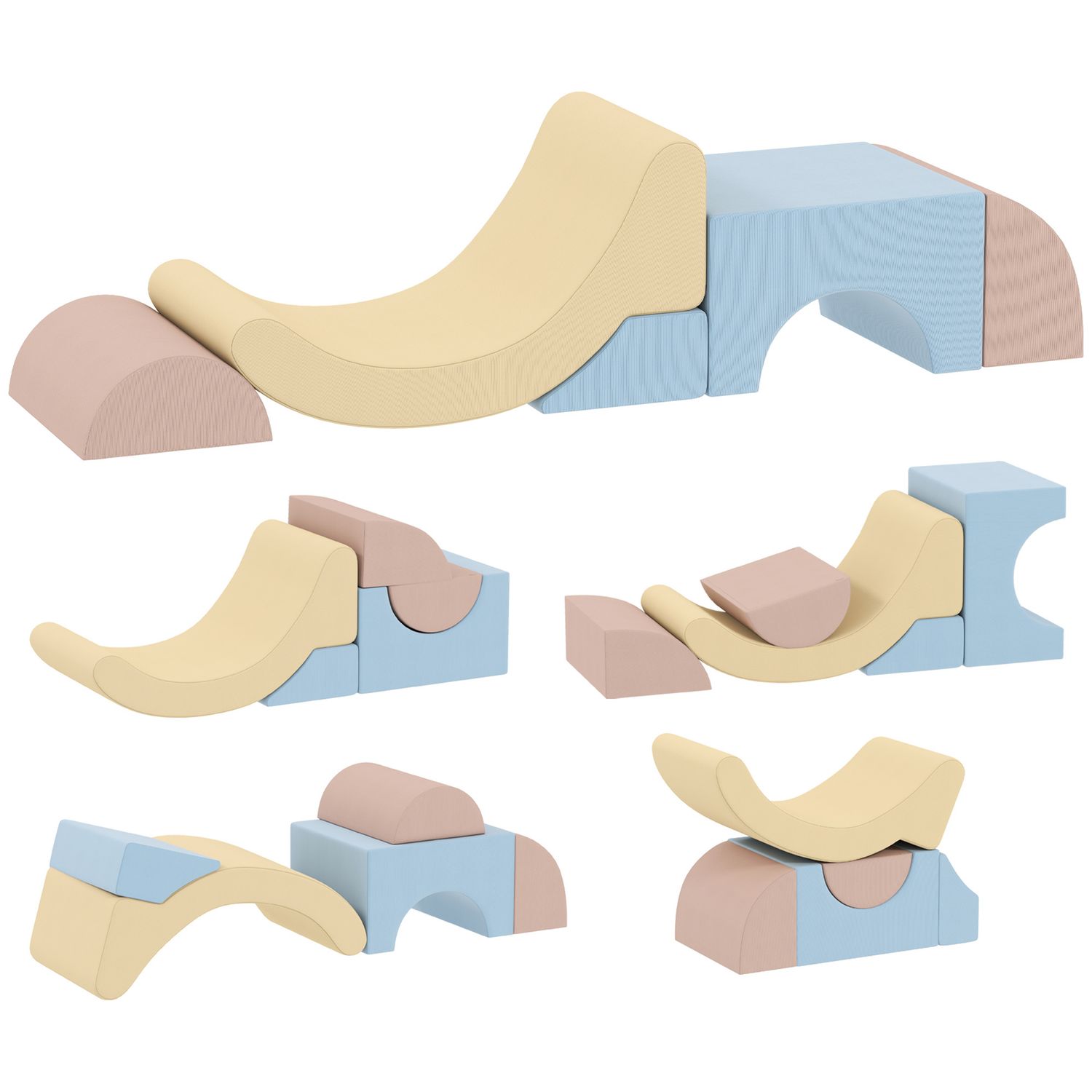 Set 5 costruzioni morbide per bambini 1.5-8 anni, in tessuto effetto velluto e spugna, multicolore - 