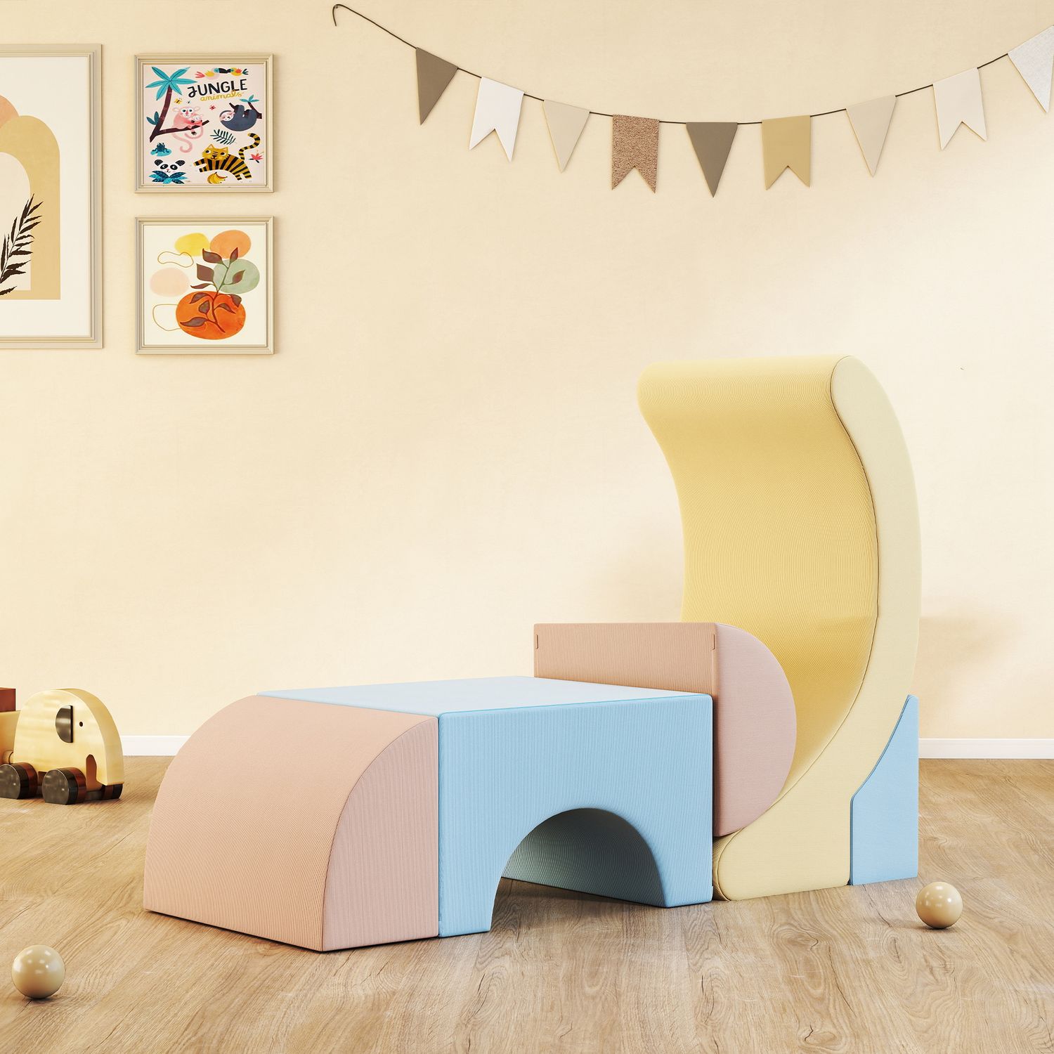 Set 5 costruzioni morbide per bambini 1.5-8 anni, in tessuto effetto velluto e spugna, multicolore - 