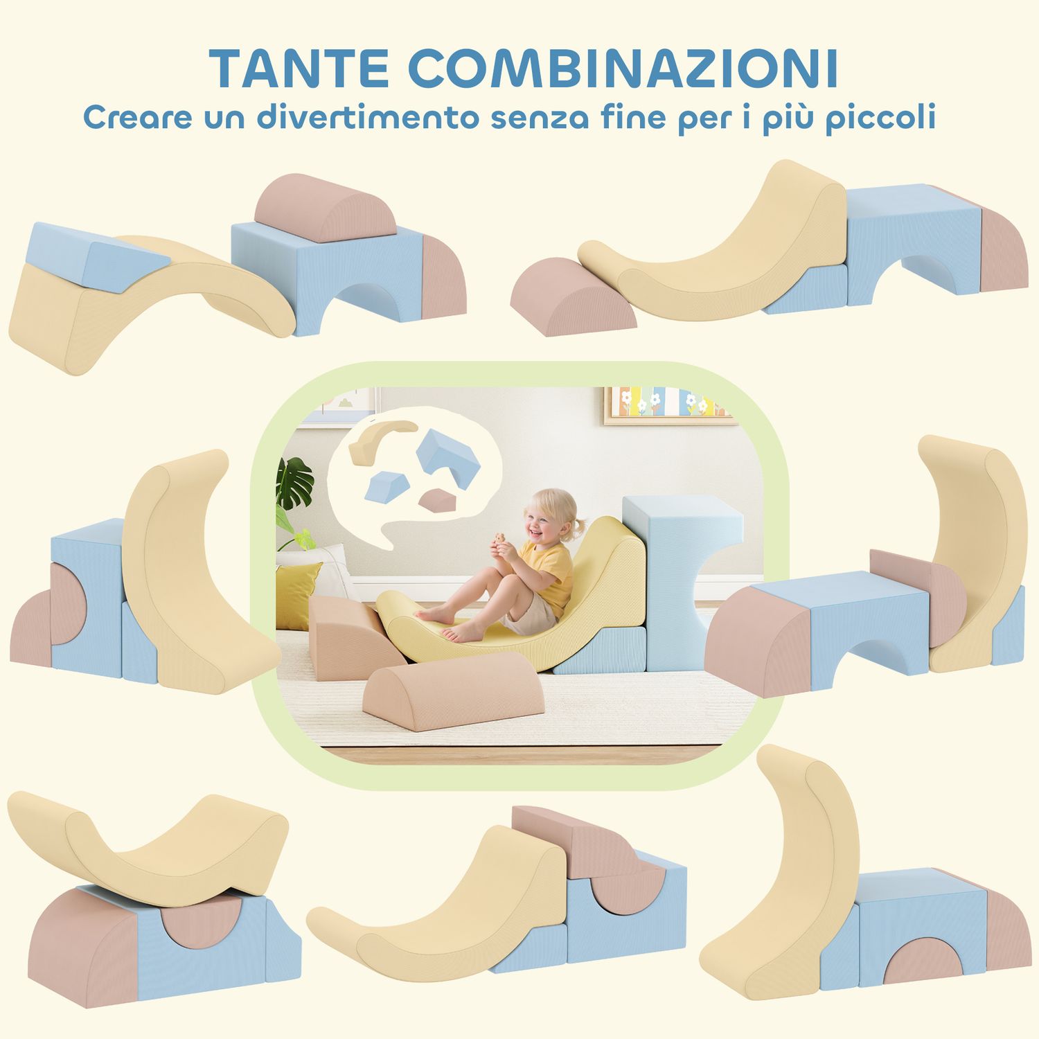 Set 5 costruzioni morbide per bambini 1.5-8 anni, in tessuto effetto velluto e spugna, multicolore - 