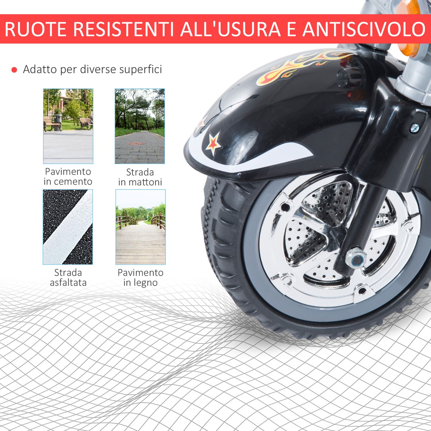 Mini moto elettrica per bambini da 37-72 mesi 3 ruote batteria 6v pp ferro, velocità 2.5km/h, 92×53×67cm - 