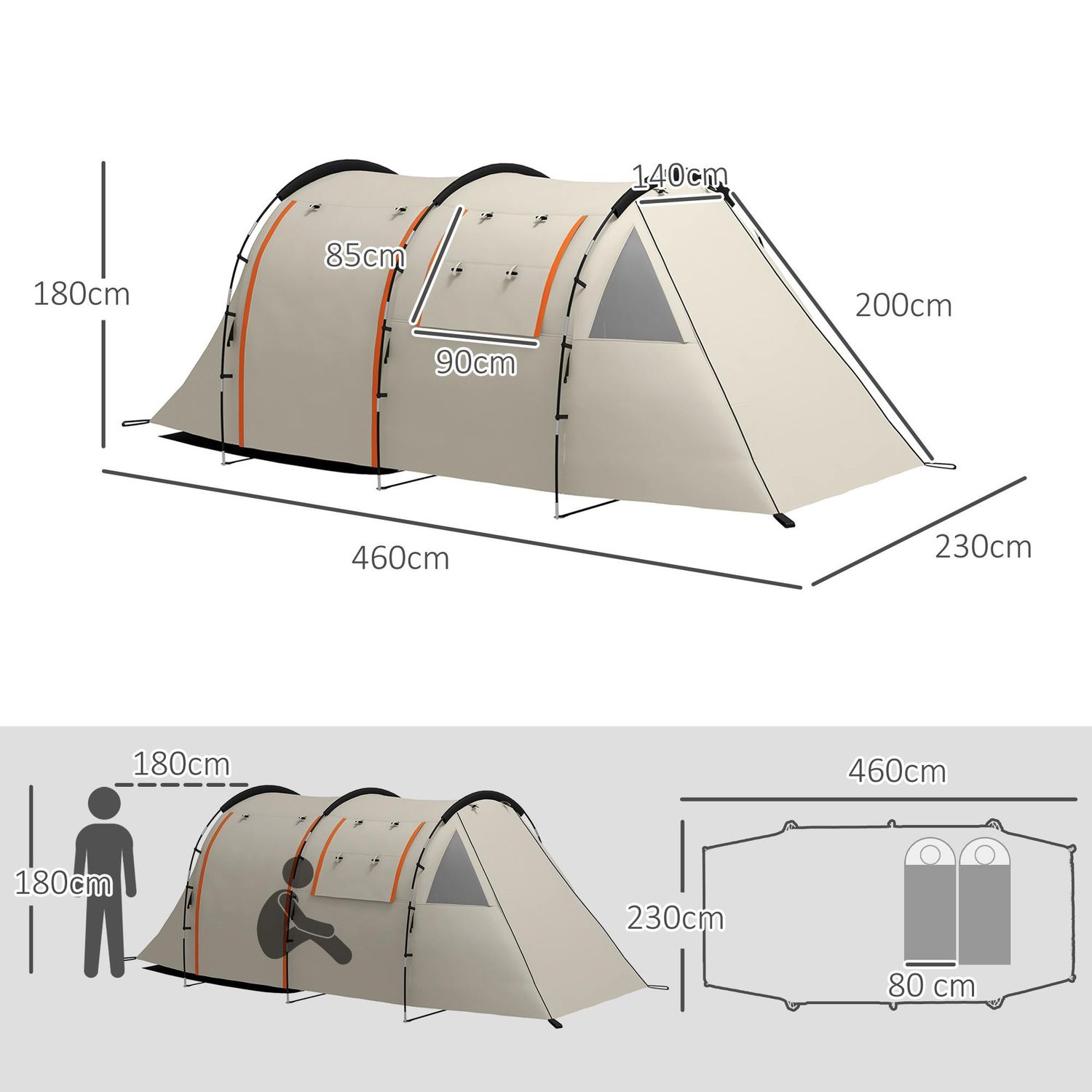 Tenda da campeggio 4-5 persone con copertura oscurante, impermeabile con borsa di trasporto, kaki - 