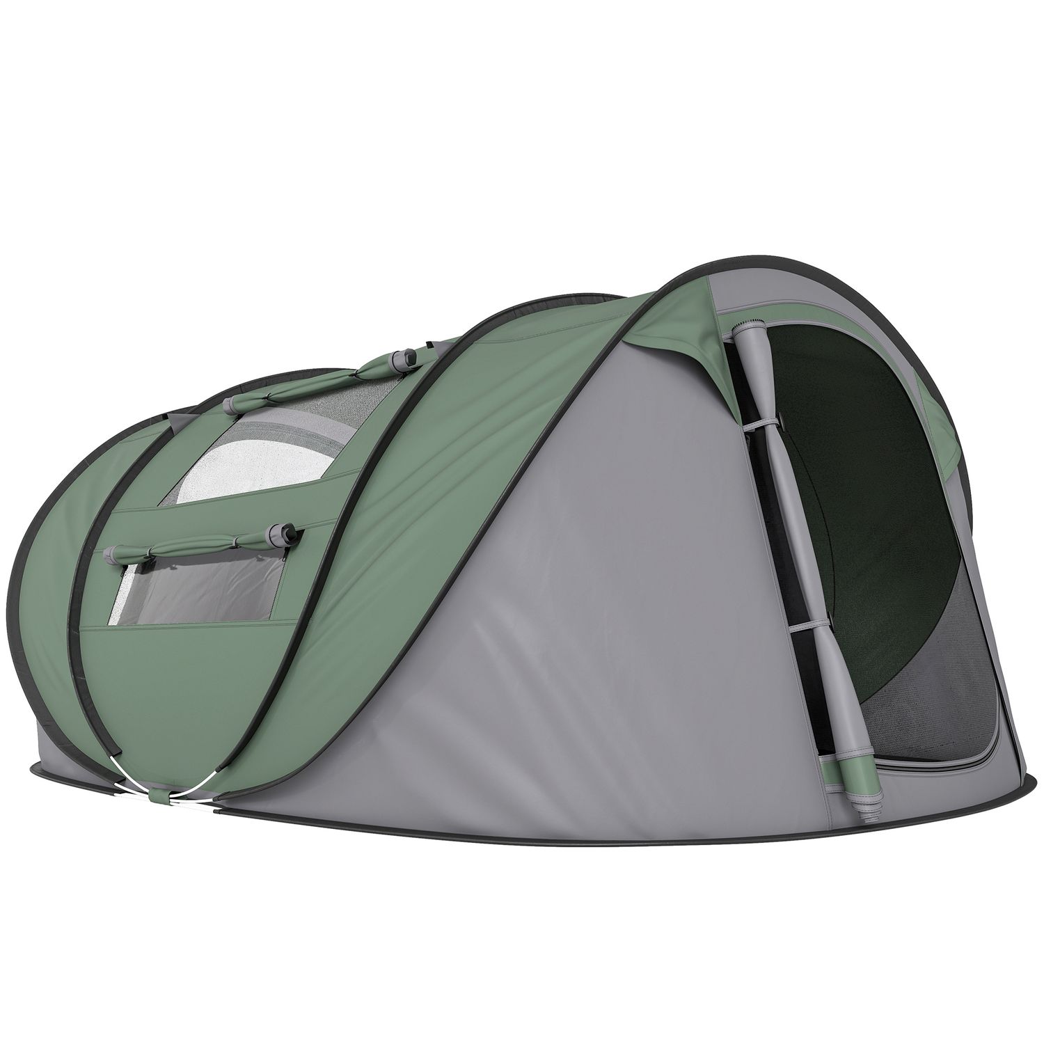 Tenda da campeggio pop up 2 posti con 2 porte, 4 finestre e telo impermeabile, 263.5x220x123 cm, verde scuro - 