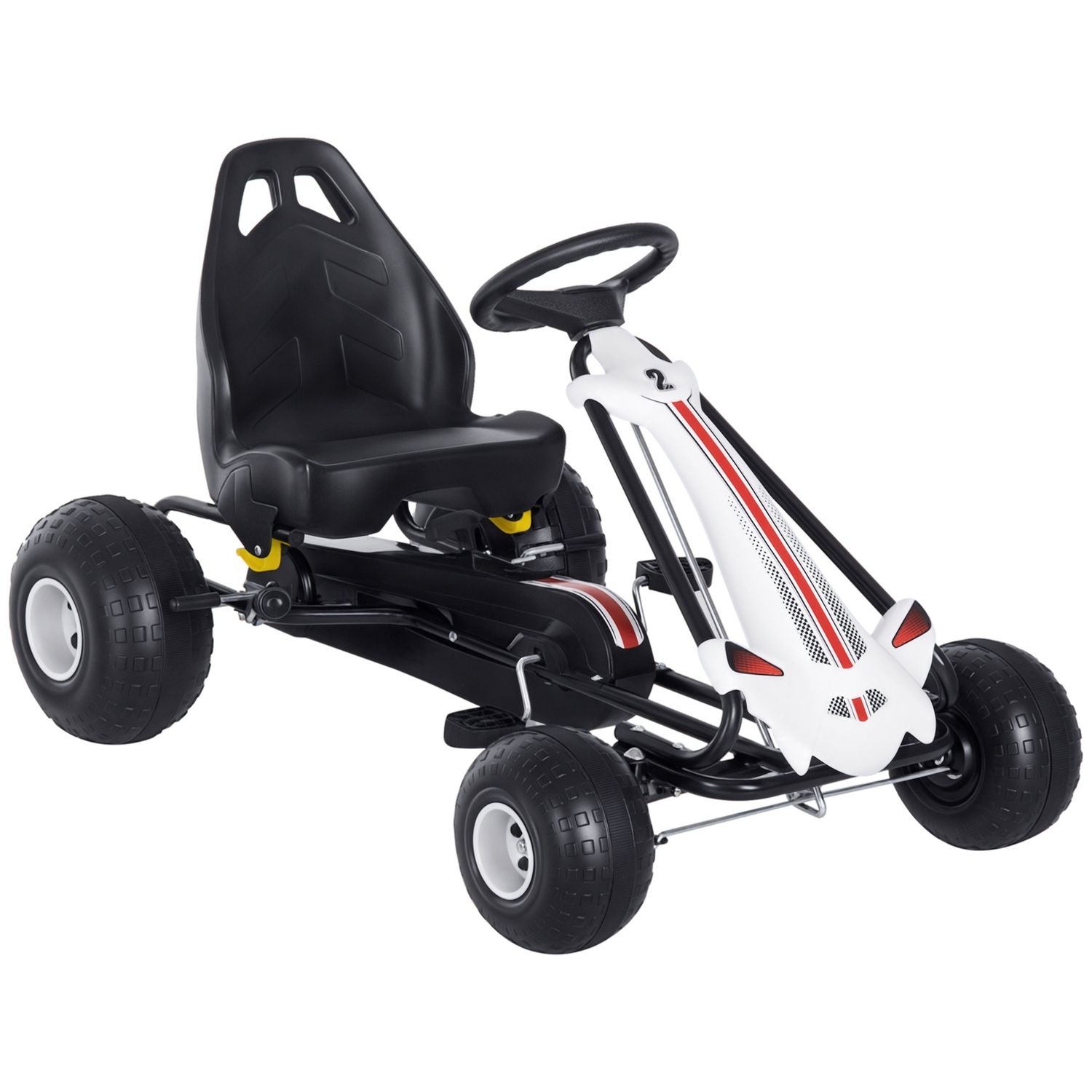 Go kart a pedali per bambini 3-6 anni con sedile regolabile, in plastica e ferro, 101.5x65.5x59.5 cm, bianco e nero - 