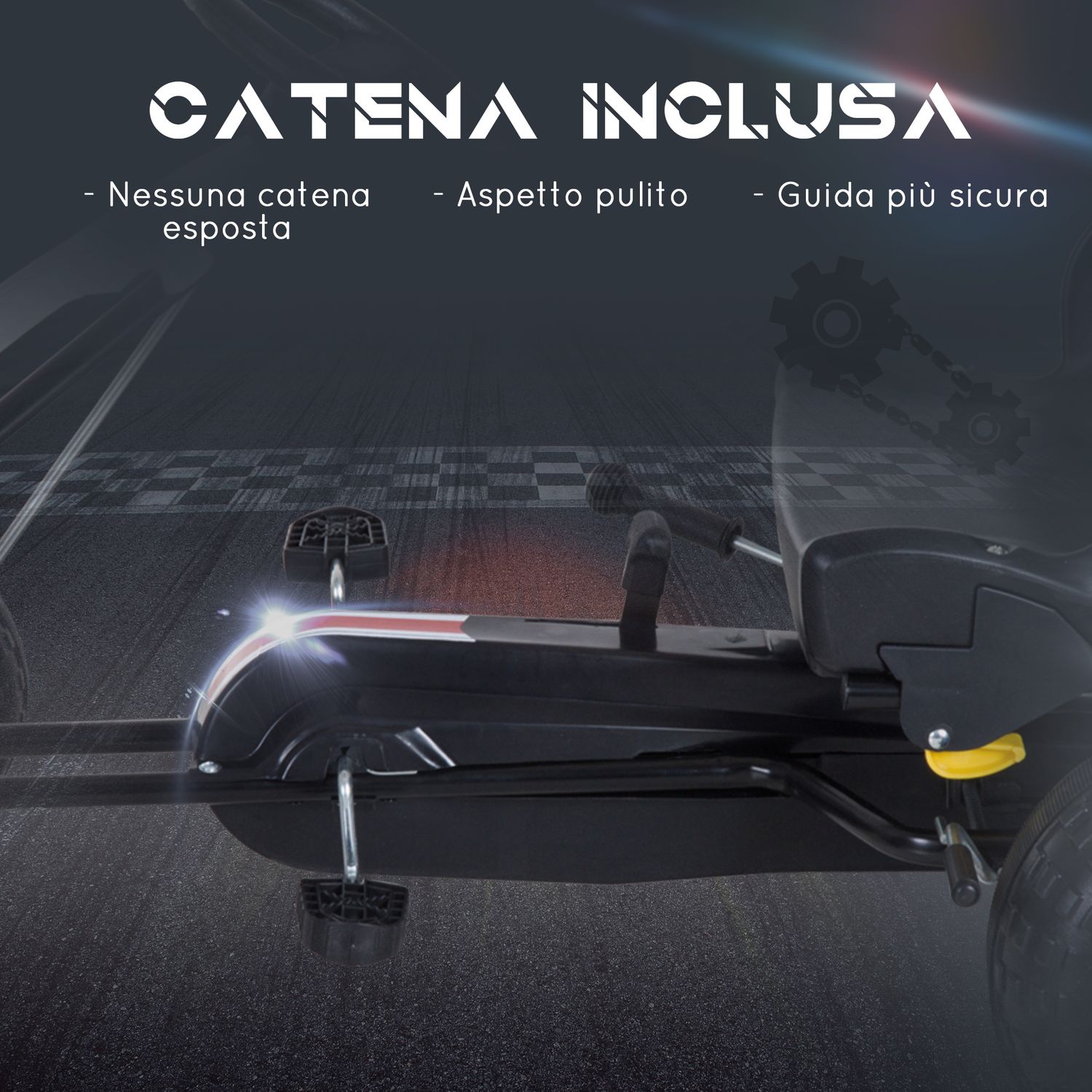 Go kart a pedali per bambini 3-6 anni con sedile regolabile, in plastica e ferro, 101.5x65.5x59.5 cm, bianco e nero - 