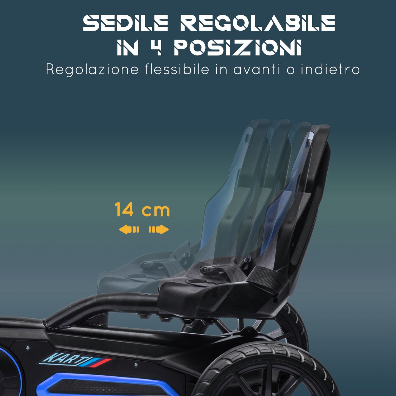 Go kart a pedali per bambini 3-8 anni con sedile regolabile e ruote in eva, 100x58x58.5 cm, blu - 