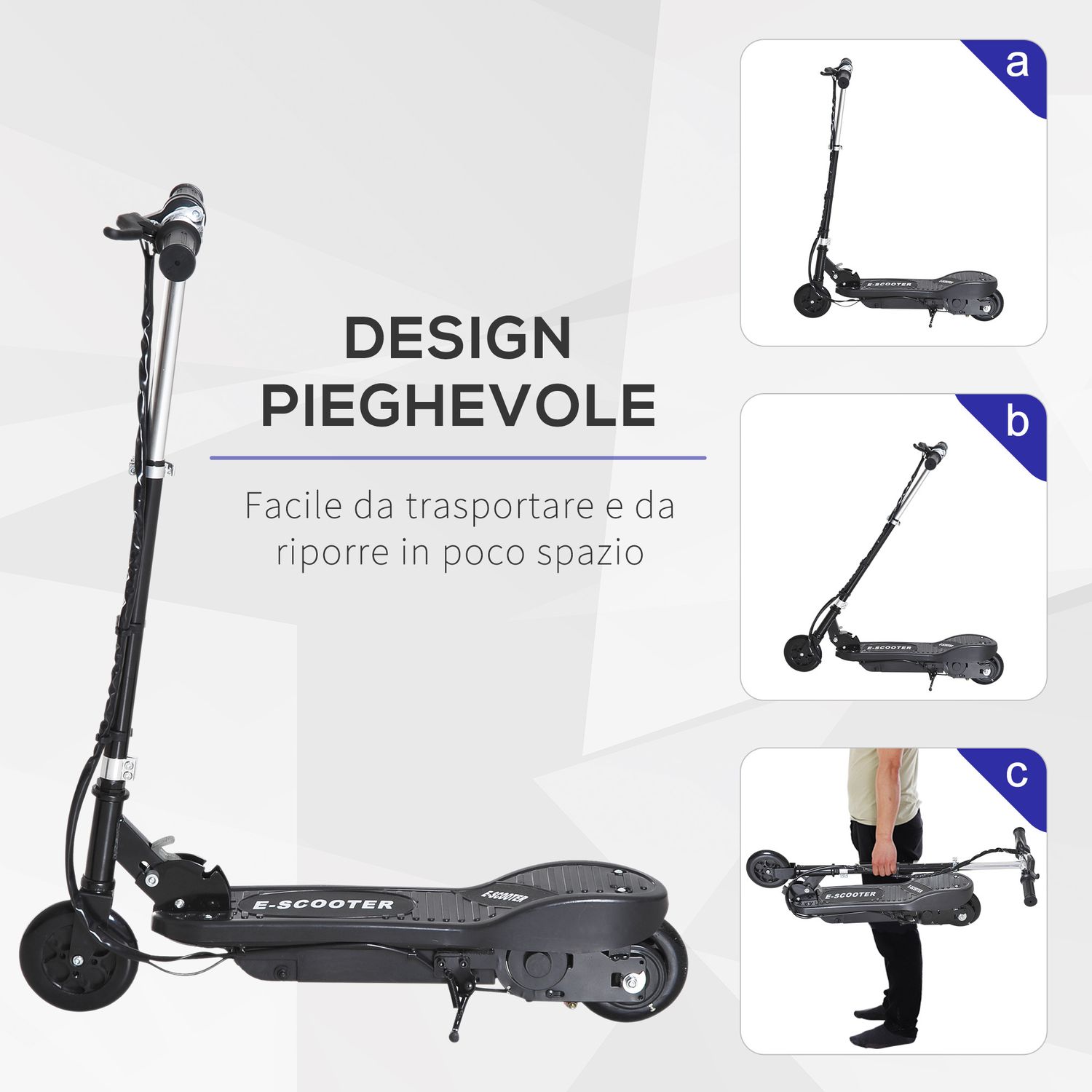 Monopattino elettrico per bambini pieghevole da 120w, velocità max 12km/h e portata 50kg, 74x36x69-91 cm, nero - 
