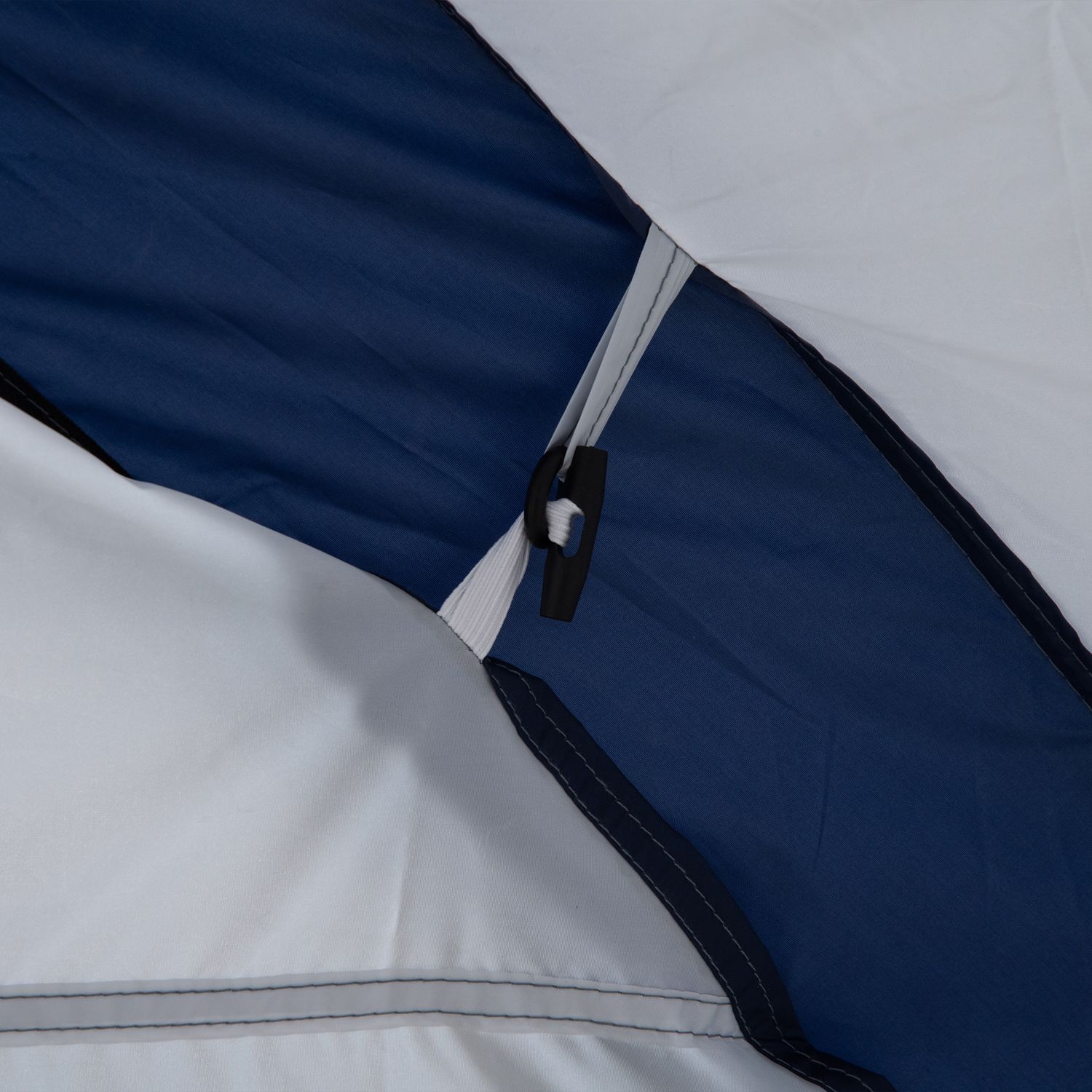 Tenda da campeggio 4-5 posti con 4 porte a cerniera, zanzariera e gancio, 350x350x230cm, bianca e blu - 