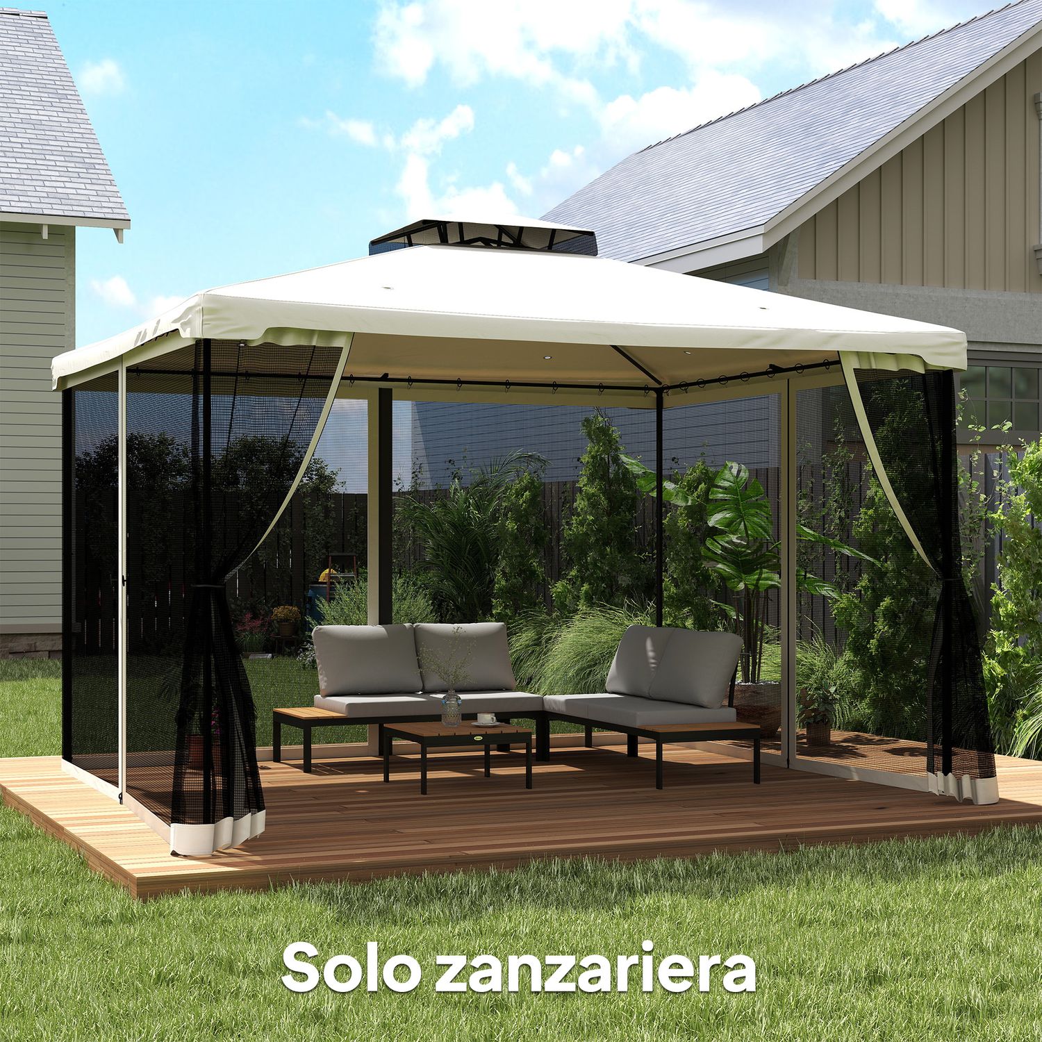 Zanzariera per gazebo tende di ricambio universale con cerniere, 335x207cm - nero e beige - 