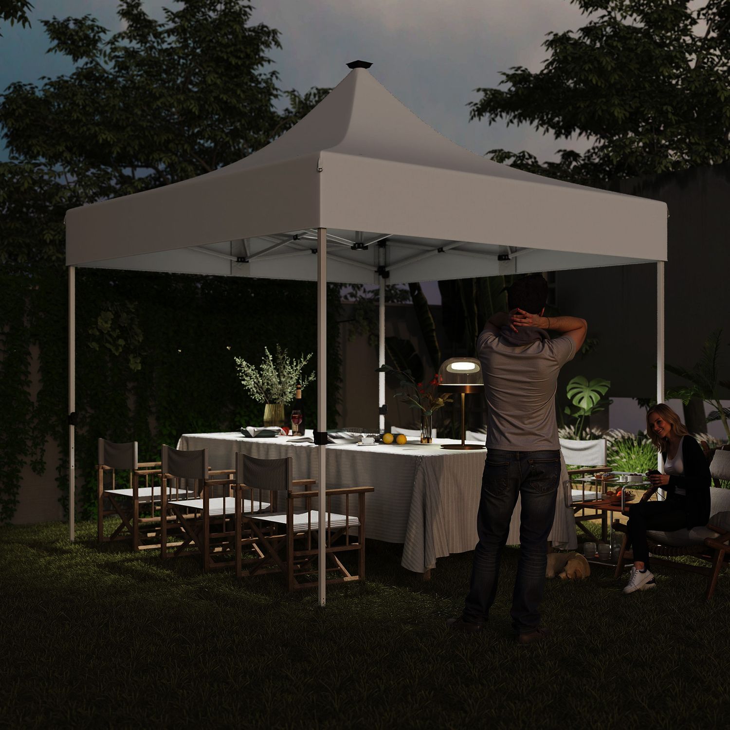 Gazebo da giardino pop up 3x3 m ad altezza regolabile con luci led solari, in tessuto oxford e metallo, bianco - 