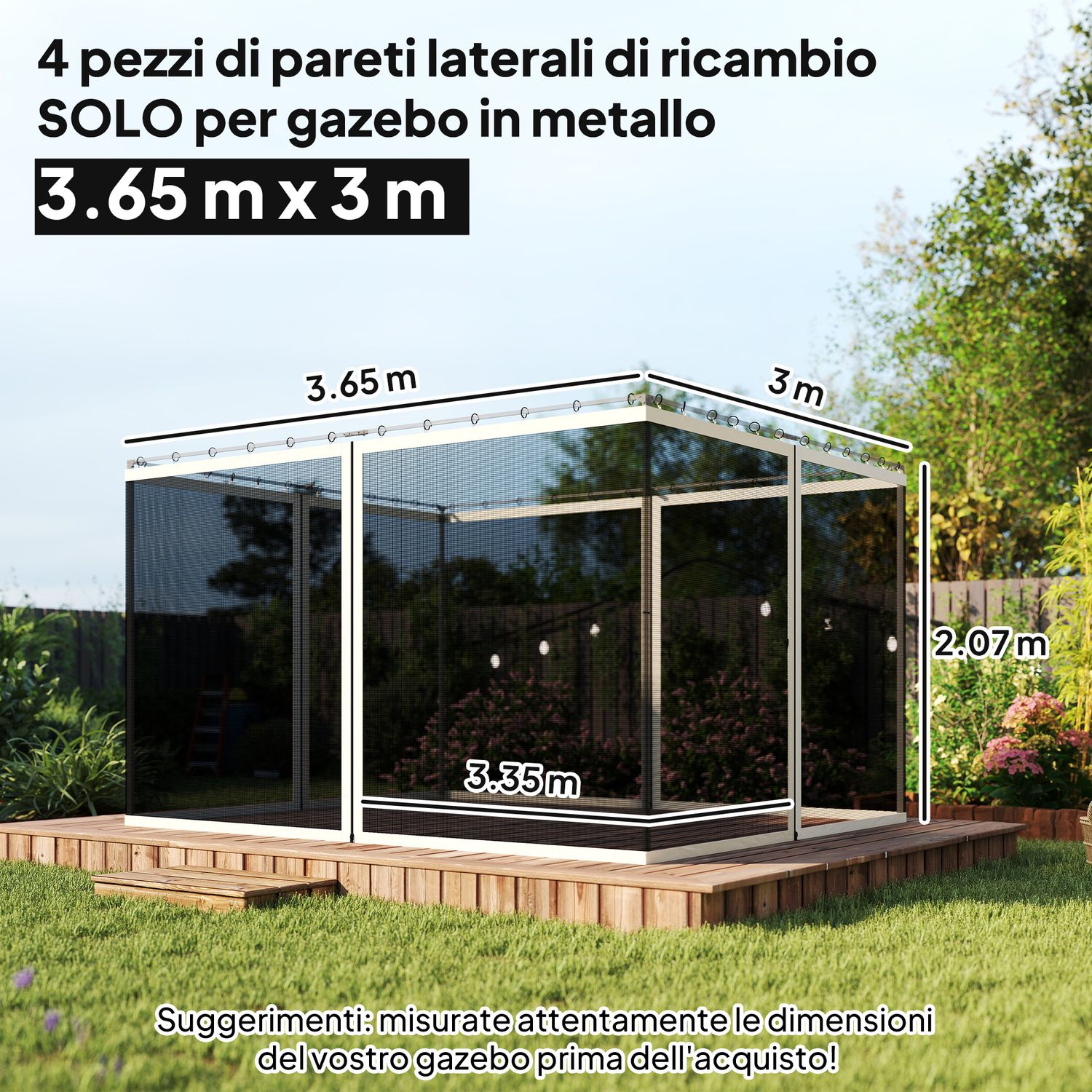 Zanzariera per gazebo tende di ricambio universale con cerniere, 335x207cm - nero e beige - 