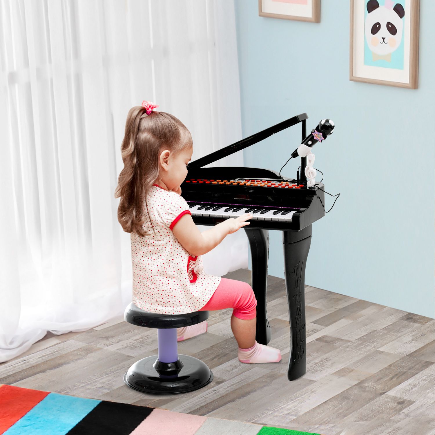 Pianoforte elettrico giocattolo strumento musicale per bambini con 37 tasti microfono e sgabello 48x39x69cm nero - 