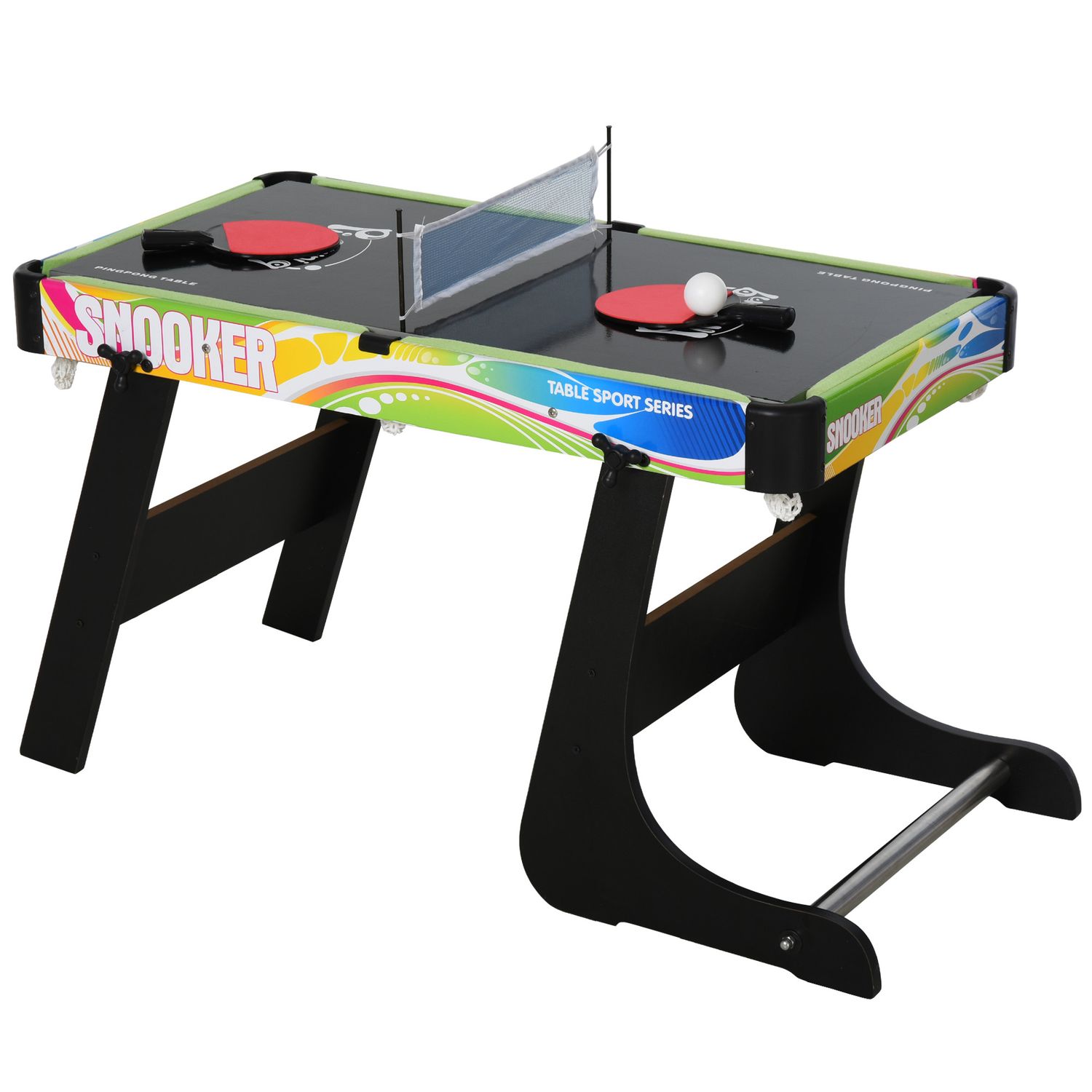 Tavolo da gioco 4 in 1 pieghevole per calcio-balilla, biliardo, air hockey e ping pong, in mdf e plastica - 