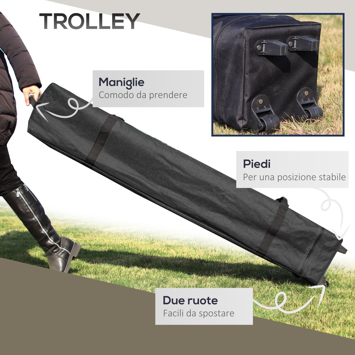 Gazebo pieghevole 4x4 con borsa da trasporto, picchetti, funi e sacchi di sabbia inclusi, 392x392x283 cm, grigio - 