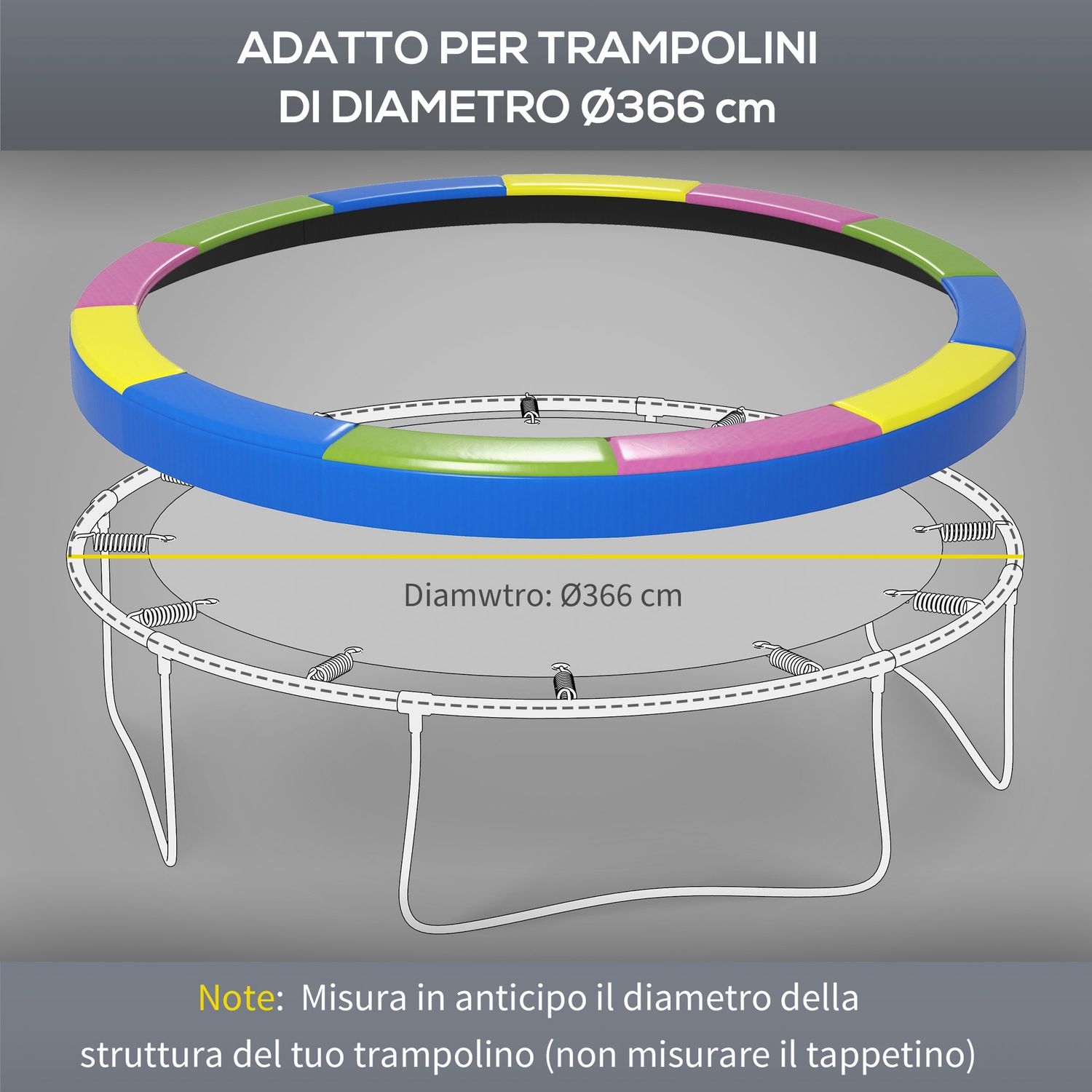 Copertura tappeto elastico ø366x30 cm pieghevole e portatile, in plastica, pe e schiuma, multicolore - 