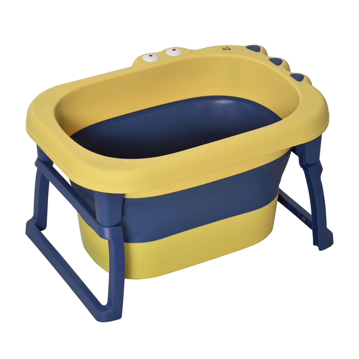 Vaschetta bagnetto neonato pieghevole con supporto antiscivolo per neonati e bambini di 0-6 anni con foro di scarico, 75.3x55.4x43cm, blu e giallo - 
