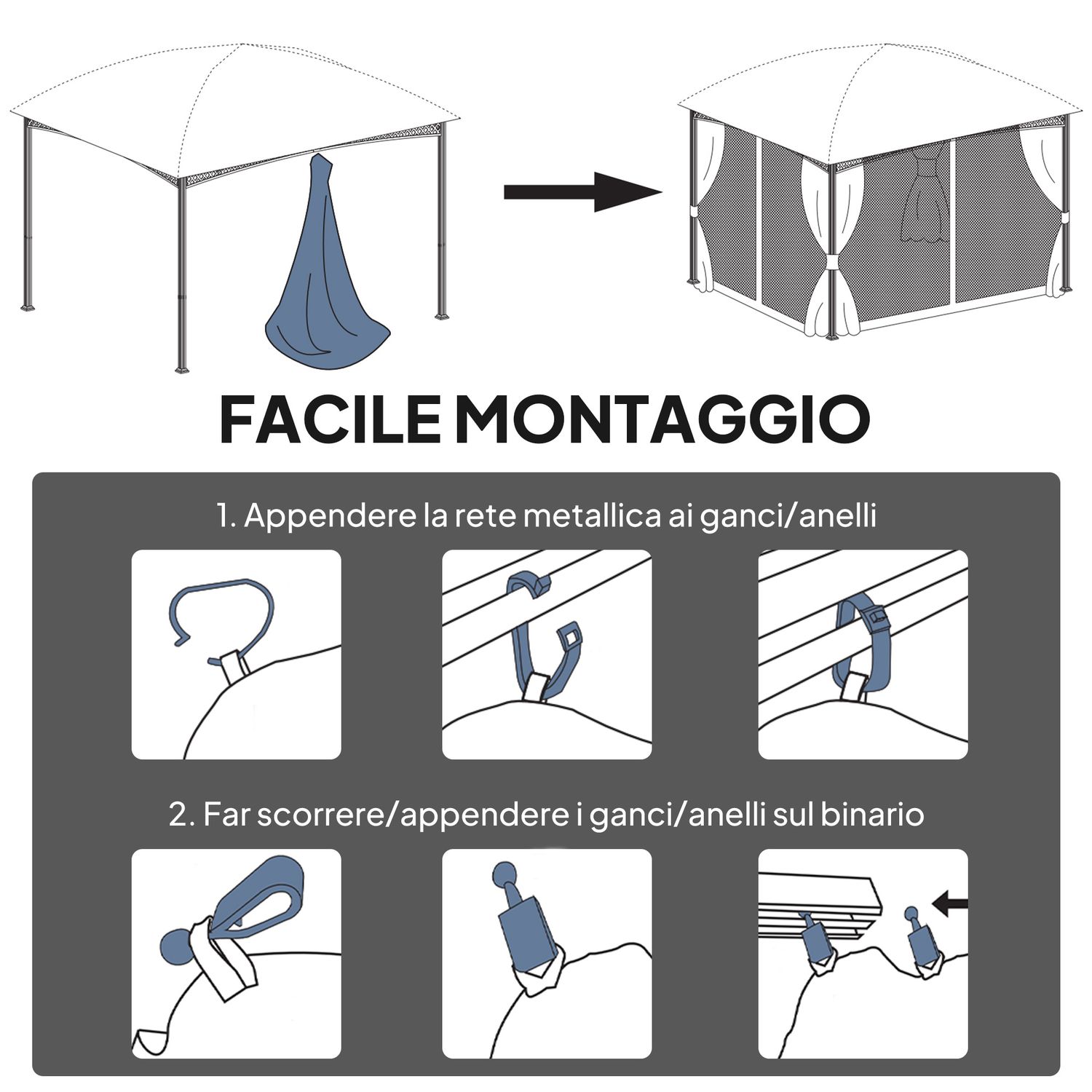 Zanzariera per gazebo tende di ricambio universale con cerniere, 335x207cm - nero e beige - 