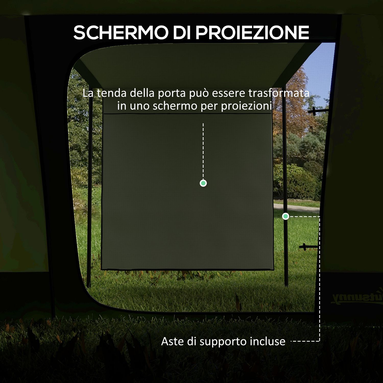 Tenda da campeggio 4 posti impermeabile con zona notte e zona giorno, in poliestere, 460x300x200 cm, verde - 