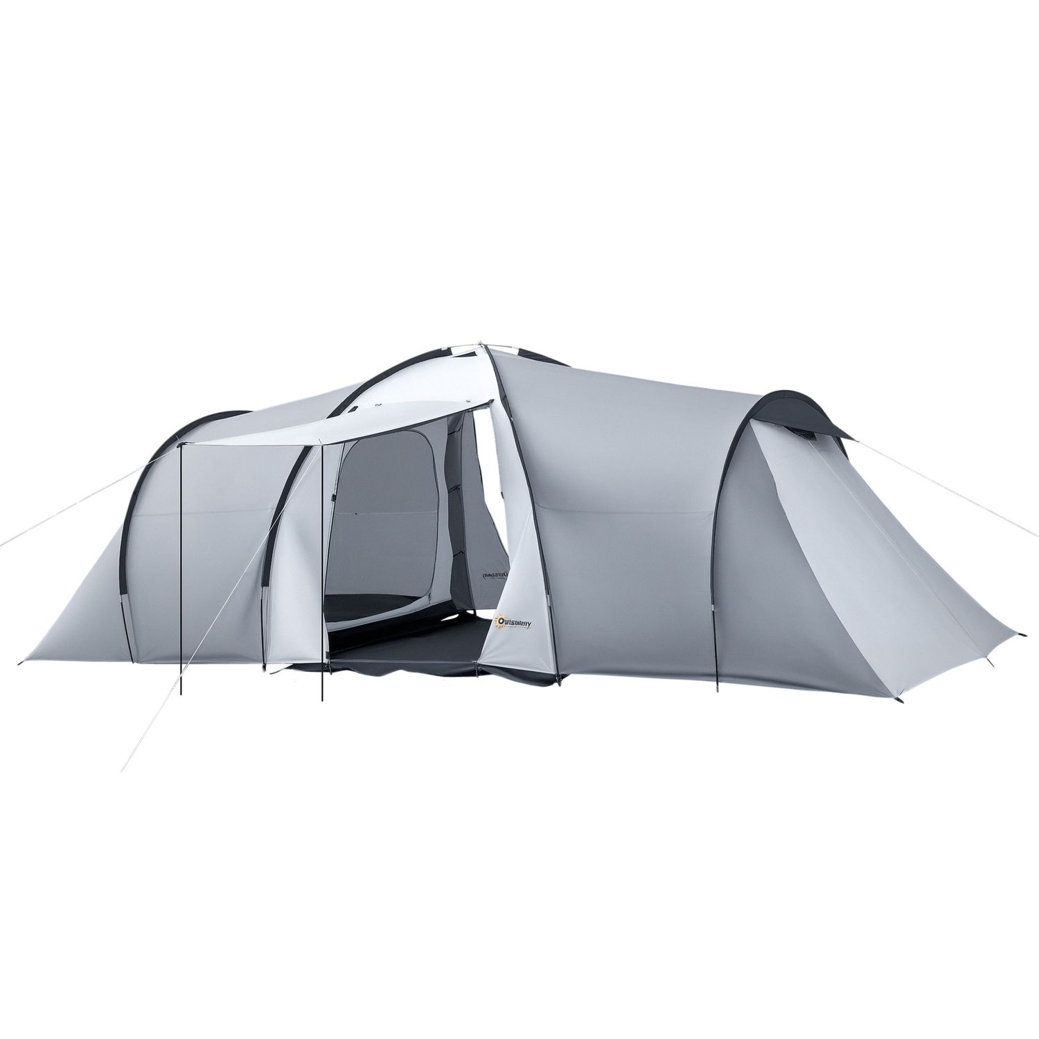 Tenda da campeggio 5 posti con 2 camere impermeabile con baldacchino, 590x245x193 cm, grigio - 