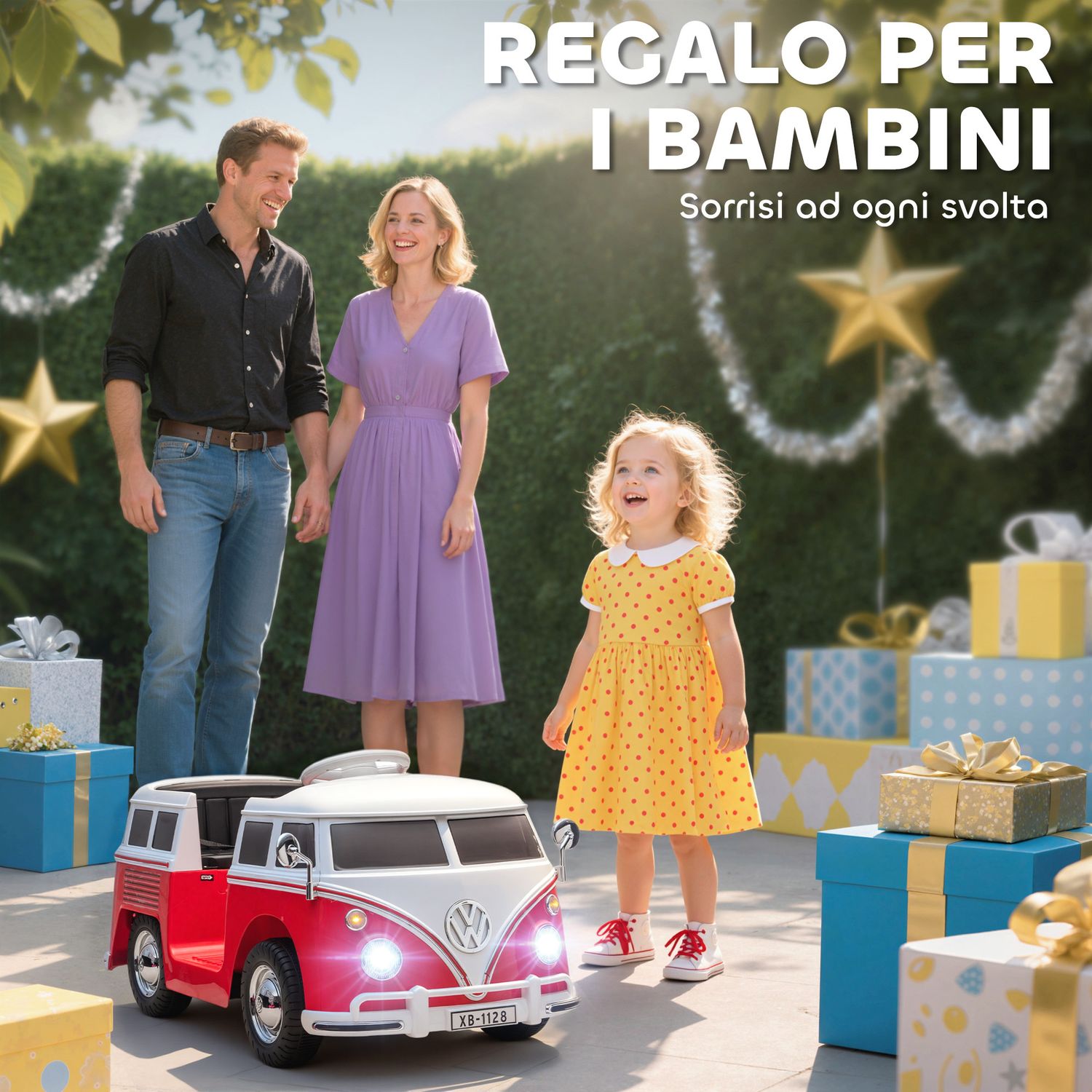 Auto elettrica per bambini licenza volkswagen t1 con lettore mp3, in metallo e pp, 89x49x41.5 cm, rosso - 