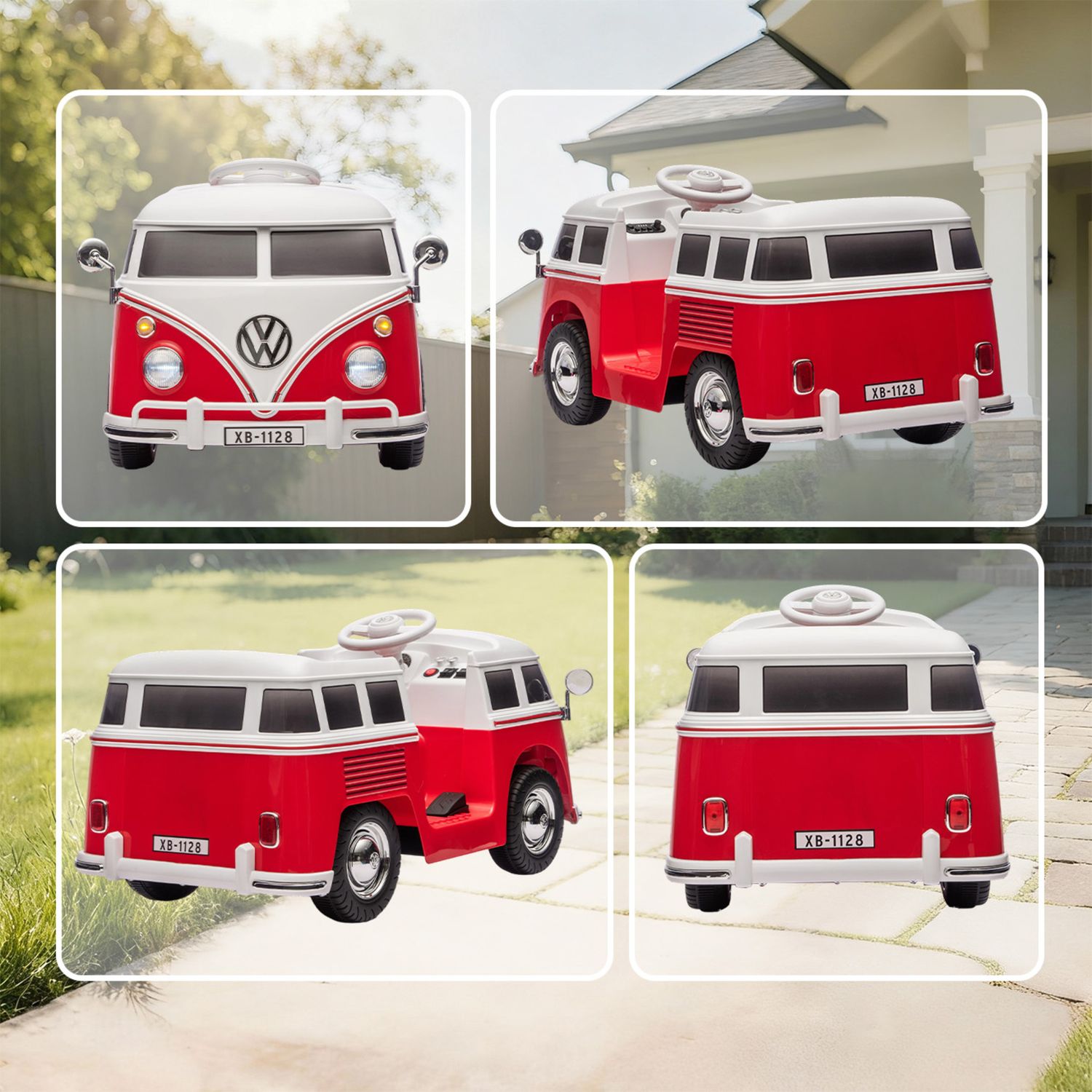 Auto elettrica per bambini licenza volkswagen t1 con lettore mp3, in metallo e pp, 89x49x41.5 cm, rosso - 