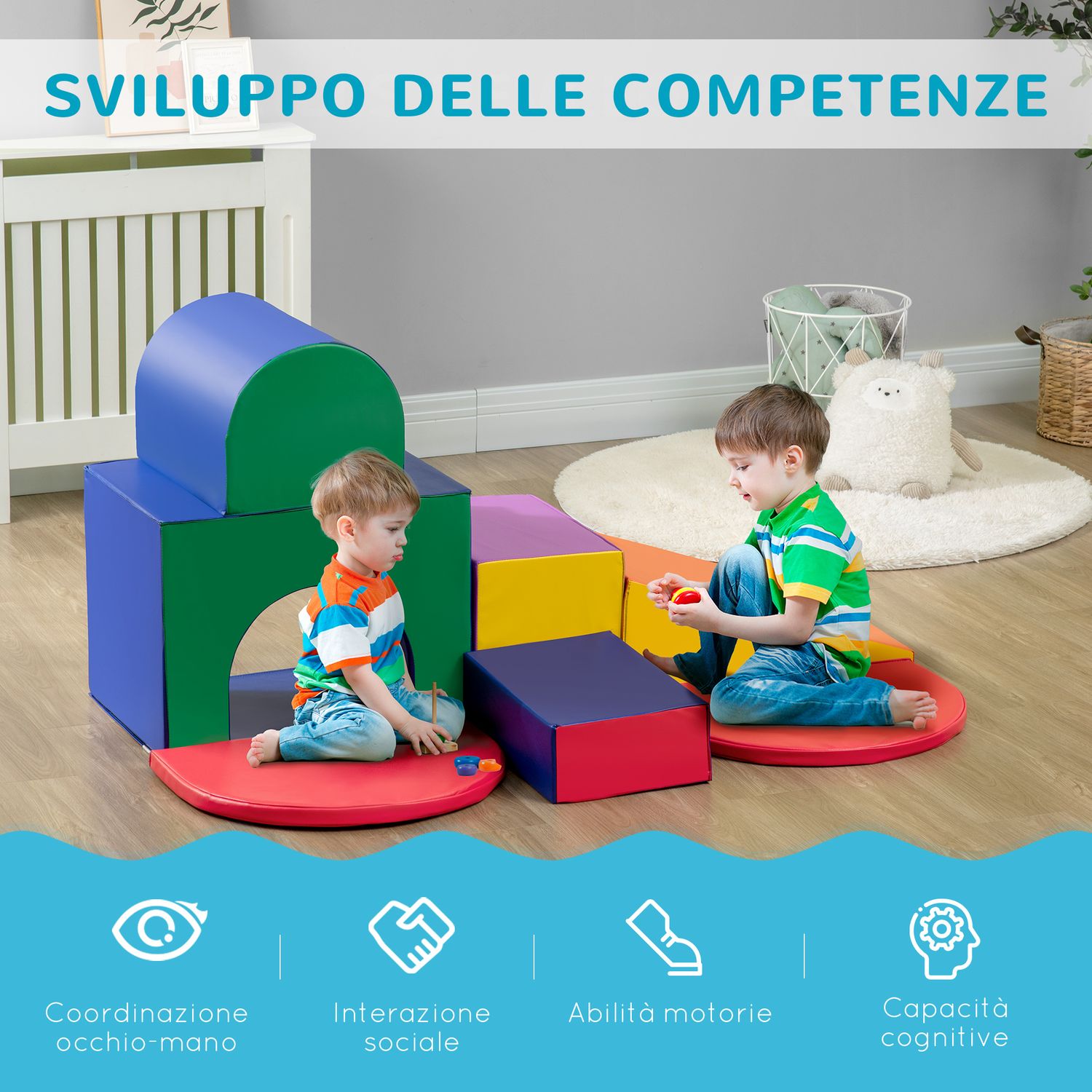 Set da gioco per bambini 12-36 mesi da 7 blocchi multicolore in pu e epe, 170x130x40 cm - 