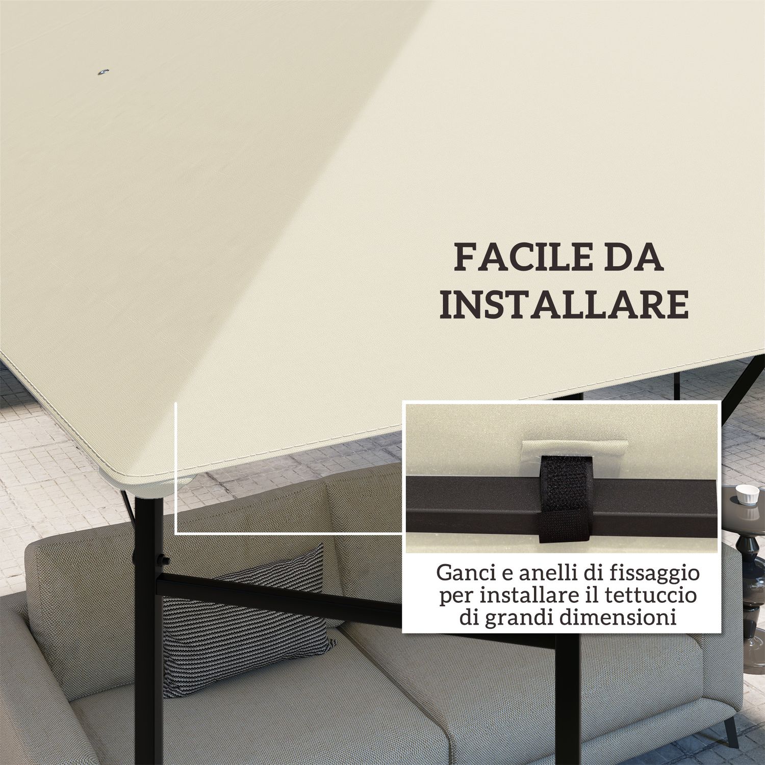 Copertura per gazebo 3x3 m da giardino con 8 fori di drenaggio, in tessuto oxford 600d, bianco crema - 