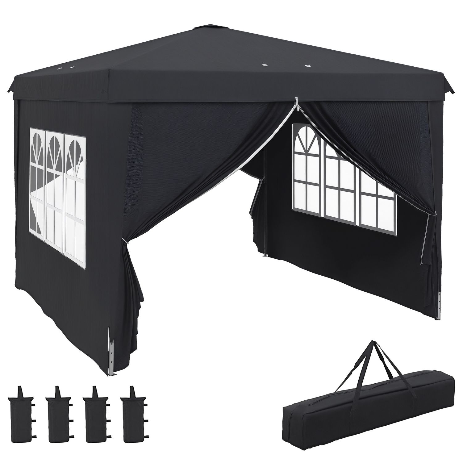 Gazebo 3x3 ad altezza regolabile con fori di drenaggio e borsa da trasporto, in metallo, grigio - 