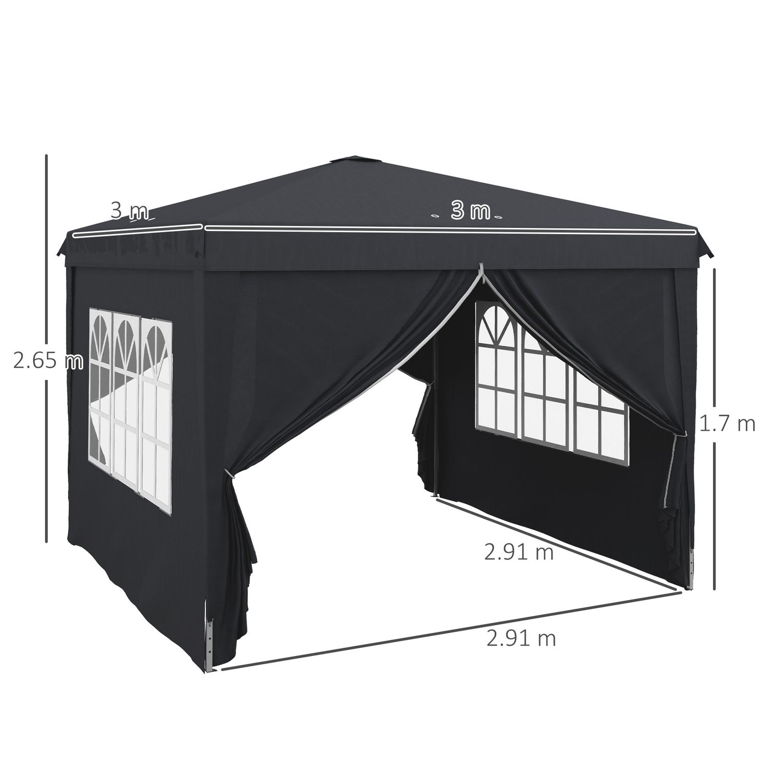 Gazebo 3x3 ad altezza regolabile con fori di drenaggio e borsa da trasporto, in metallo, grigio - 