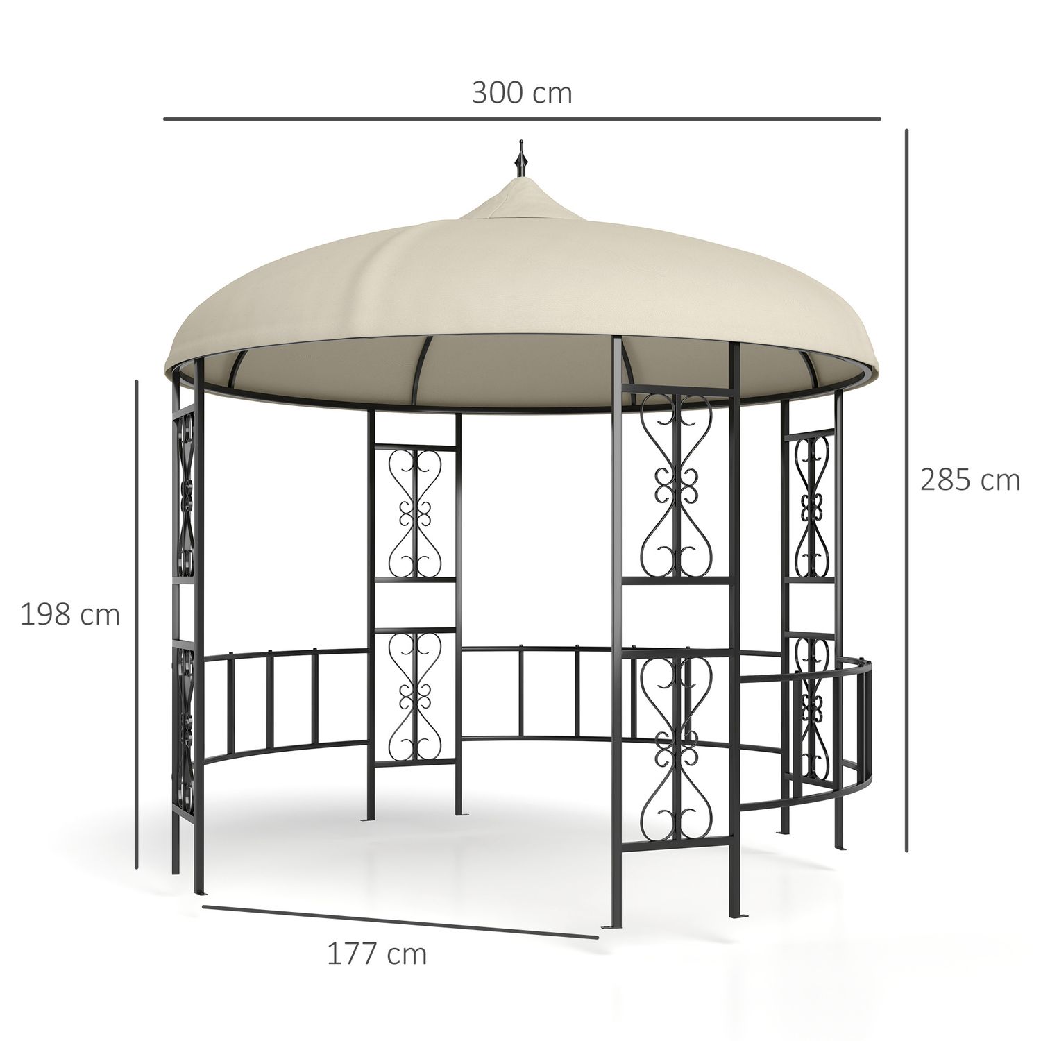 Gazebo da giardino rotondo ø3m con tende e prese d'aria in metallo e poliestere, beige - 